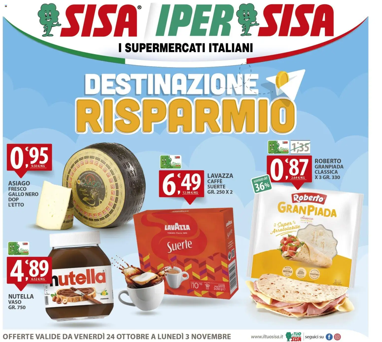 Volantino SISA del 24.10.2025 | Pagina: 1 | Prodotti: Caffè, Lavazza, Vaso, Macinato