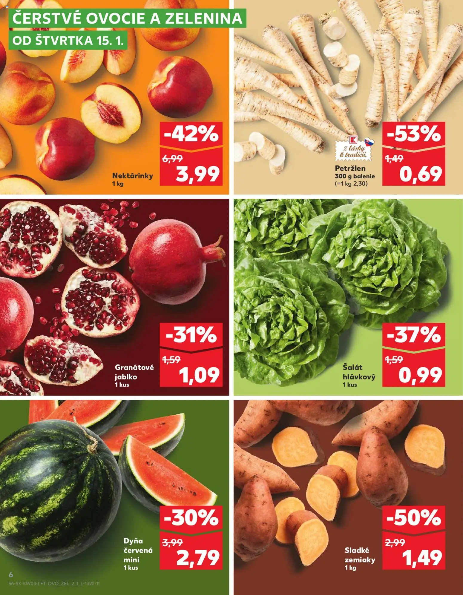 Nové Kaufland akcie – leták je platný od 15.01.2026 | Strana: 6 | Produkty: Šalát, Zemiaky, Petržlen, Ovocie