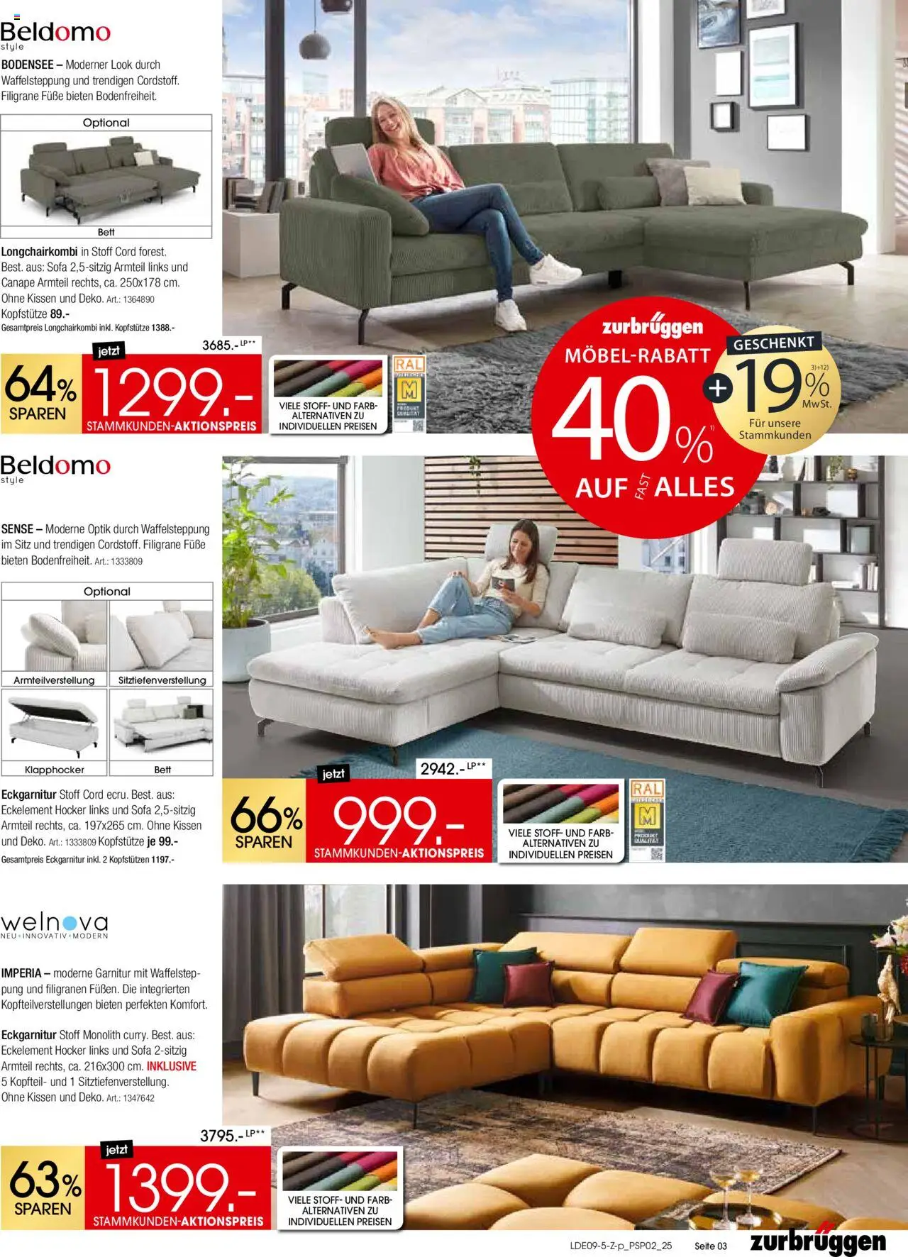 Zurbrüggen Polstermöbel-Spezial – gültig ab 20.09.2025 | Seite: 3 | Produkte: Hocker, Bett, Kissen, Sofa