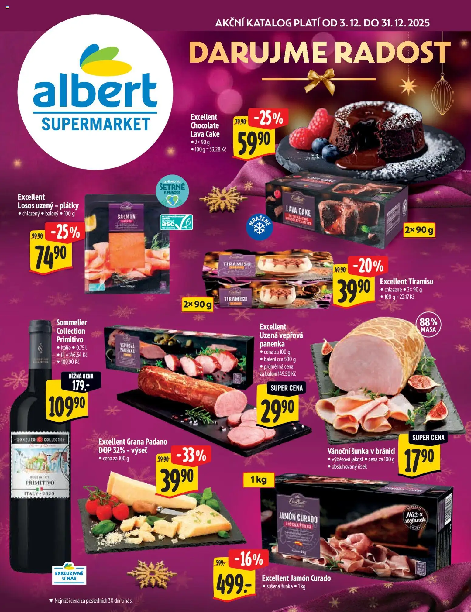 Albert katalog - Supermarket - Delikatesy od 03.12.2025 | Strana: 1 | Produkty: Tiramisu, Šunka, Primitivo, Losos
