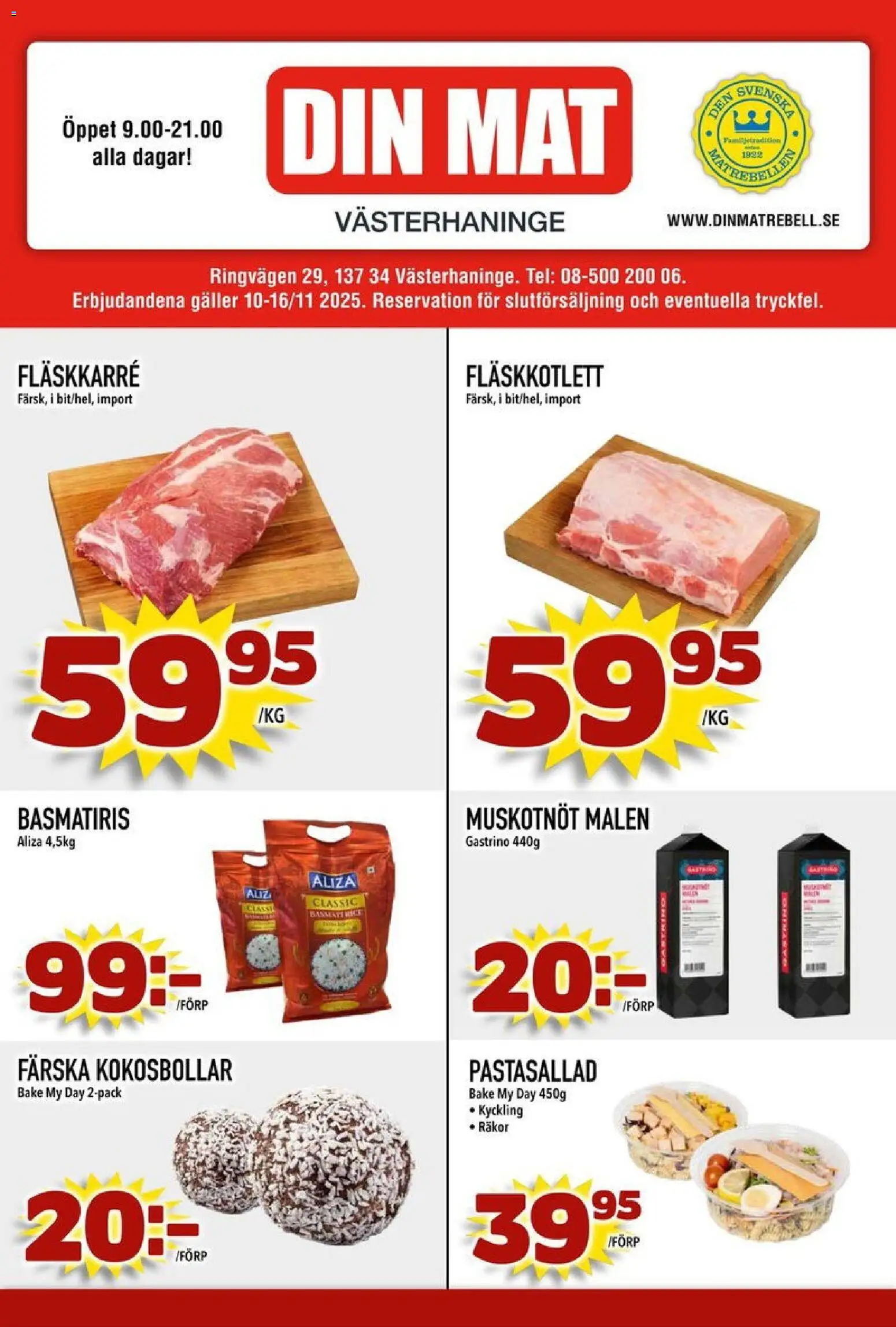 Din Mat reklamblad aktuell från 10.11.2025 | Sida: 1 | Produkter: Galler, Räkor