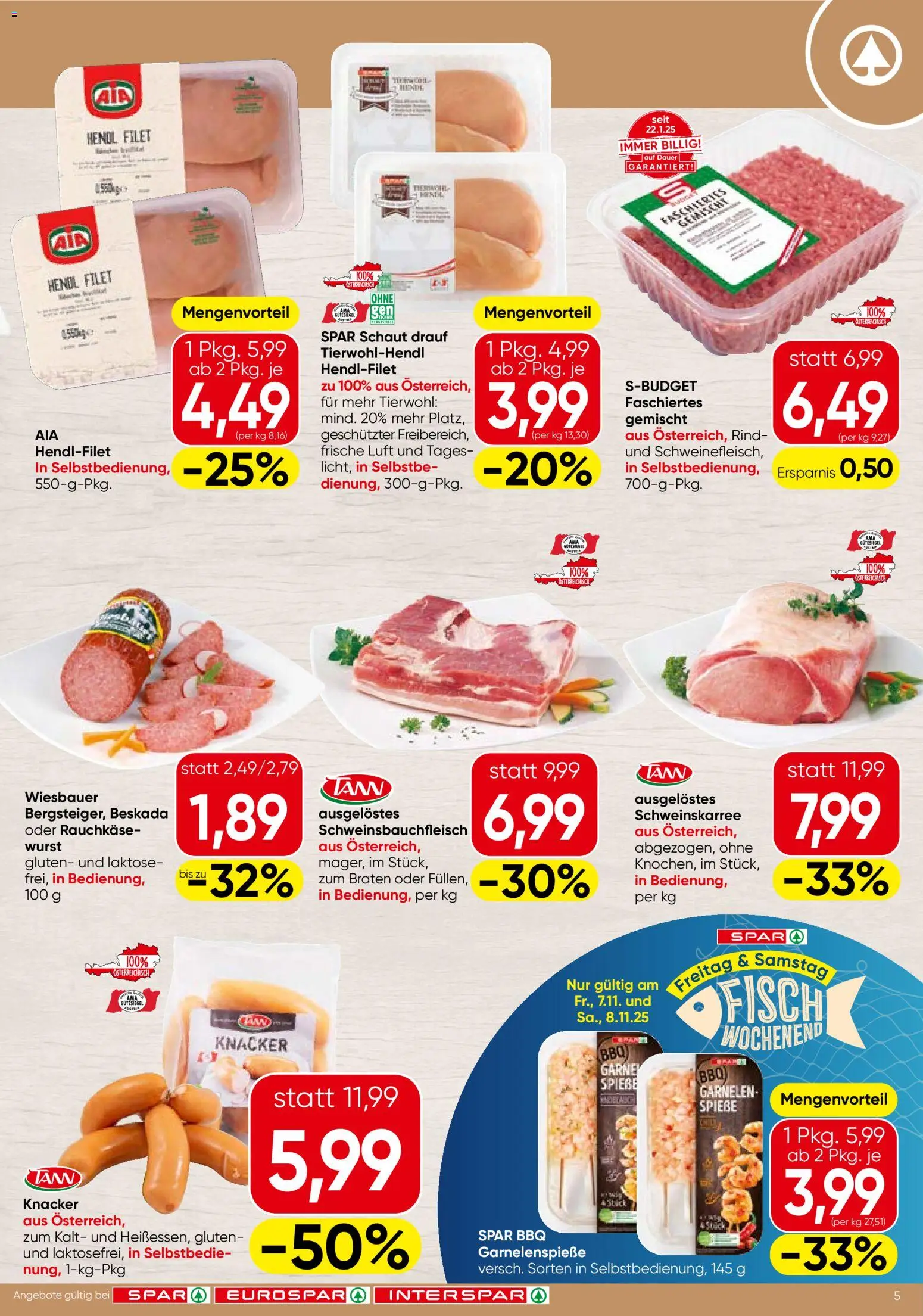 Spar Flugblatt - Salzburg gültig ab 06.11.2025 | Seite: 5 | Produkte: Wurst, Fisch