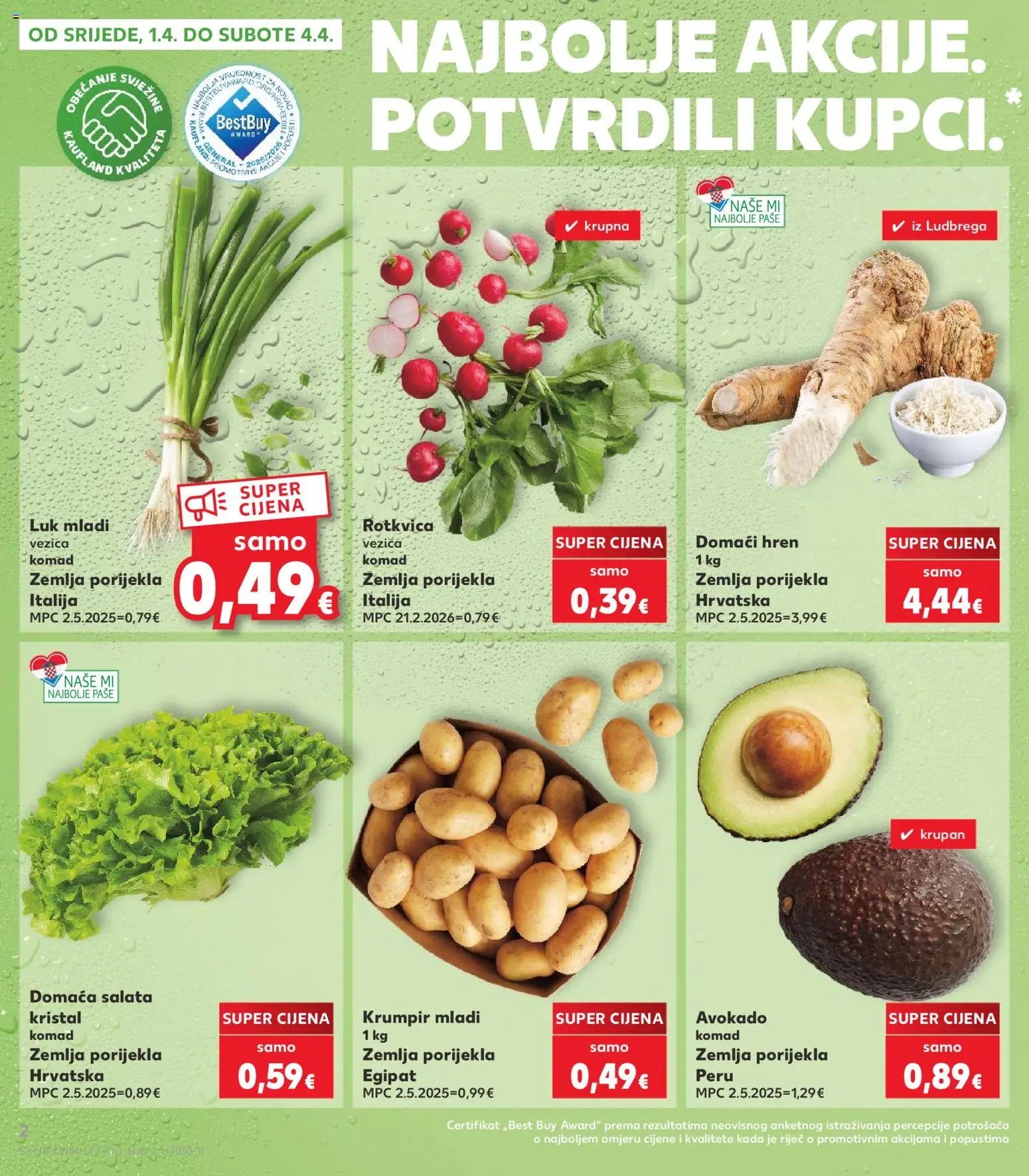 Kaufland katalog | vrijedi od 01.04.2026 | Stranica: 2 | Proizvodi: Salata, Avokado, Luk, Hren