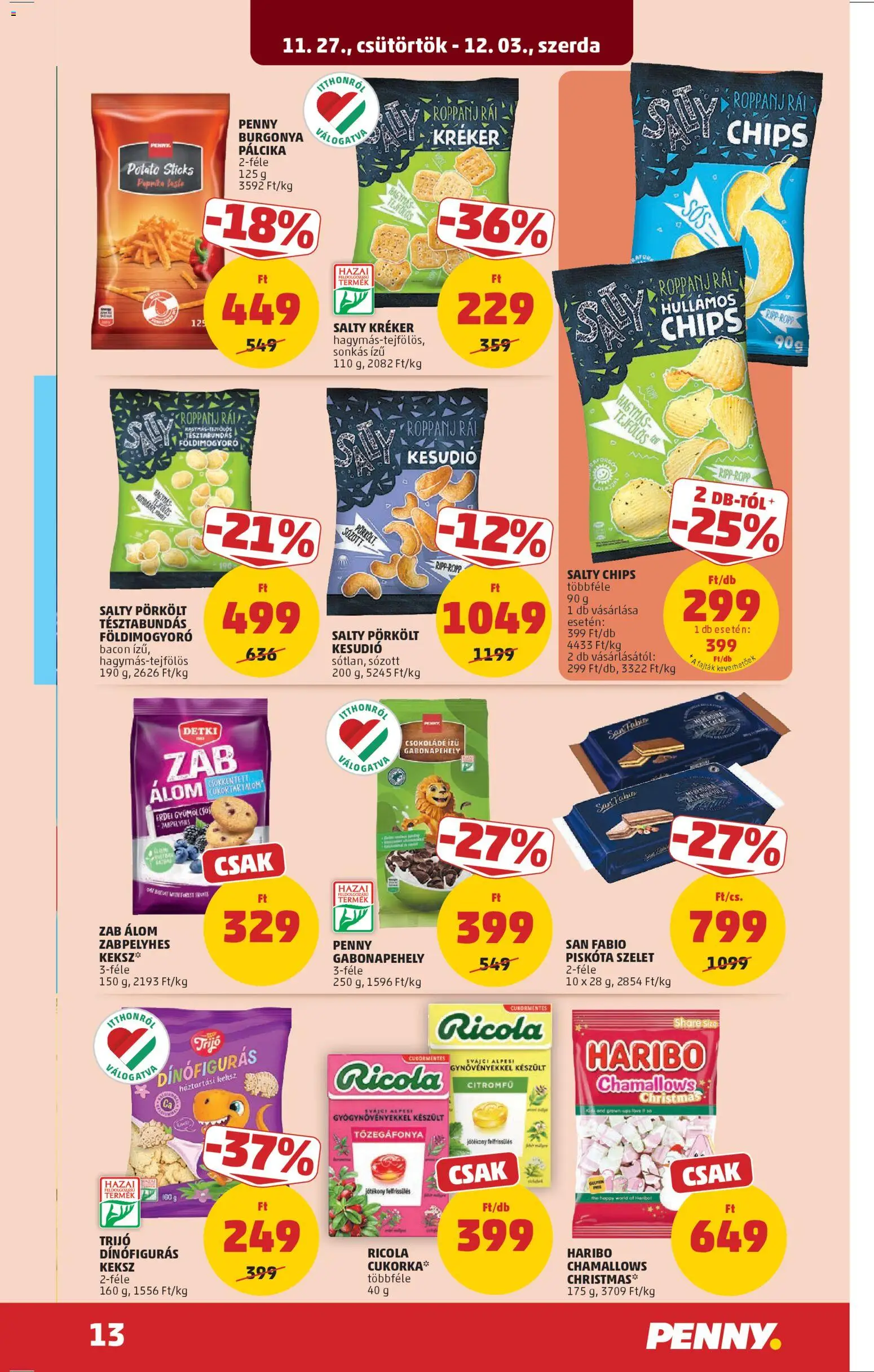 PENNY akciós ujság - amely érvényes a következő dátumtól: 27.11.2025 | Oldal: 17 | Termékek: Piskóta, Bacon, Kréker, Csokoládé