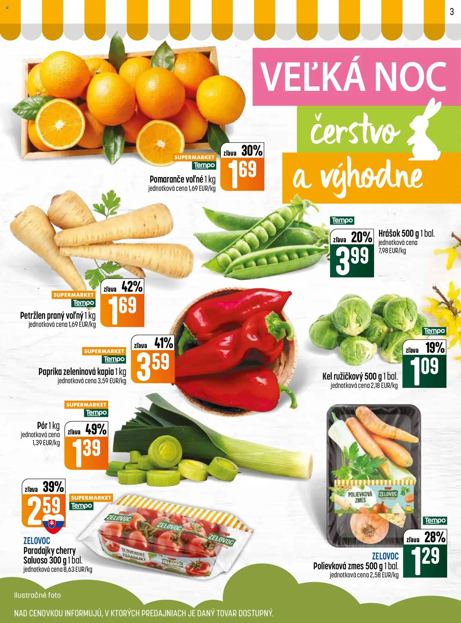 Nové COOP Jednota akcie – leták je platný od 19.03.2026 | Strana: 3 | Produkty: Paprika, Kel, Pomaranče, Hrášok