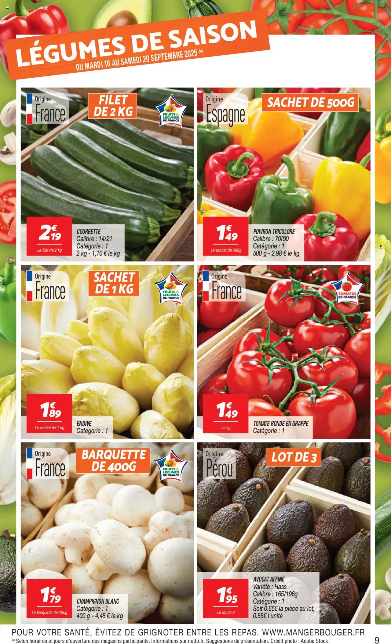  | Page: 9 | Produits: Avocat, Courgette, Endive, Tomates