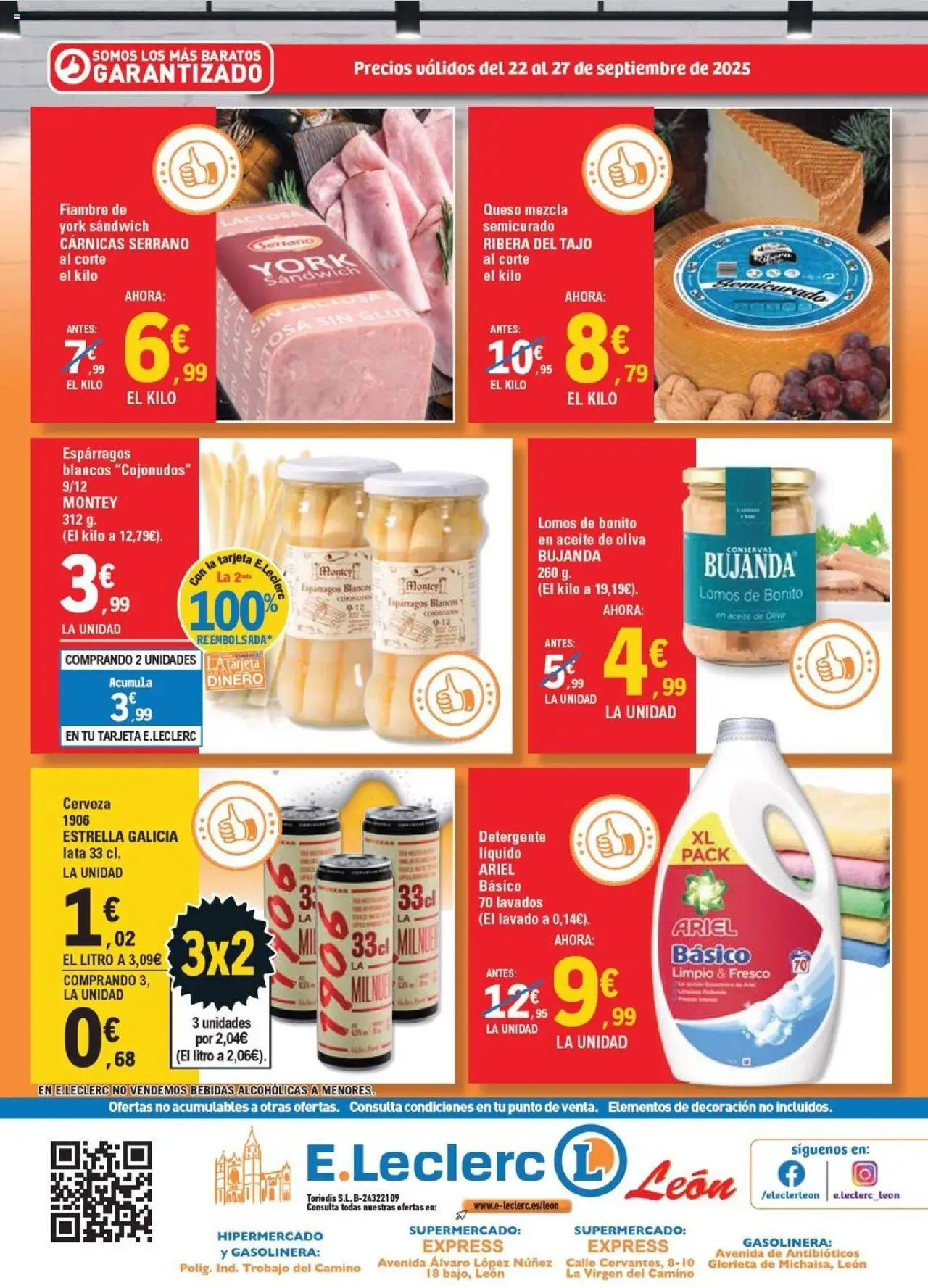 E.Leclerc folleto │ válido desde el 22.09.2025 | Página: 2 | Productos: Detergente, Queso, Νερό καρύδας, Aceite de oliva