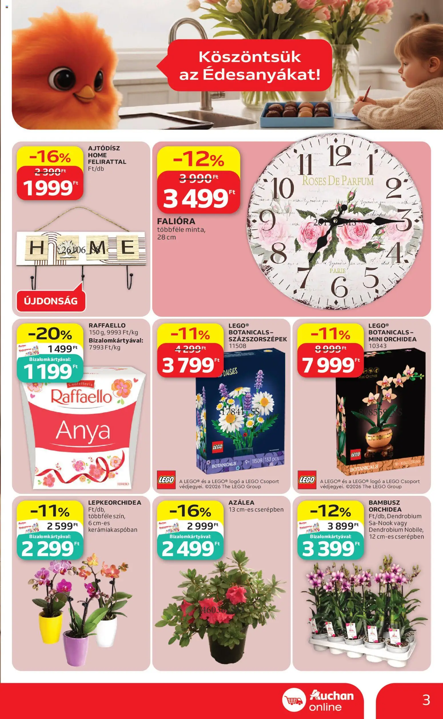 Auchan akciós ujság - amely érvényes a következő dátumtól: 30.04.2026 | Oldal: 3 | Termékek: Orchidea, Falióra, Raffaello, Parfüm