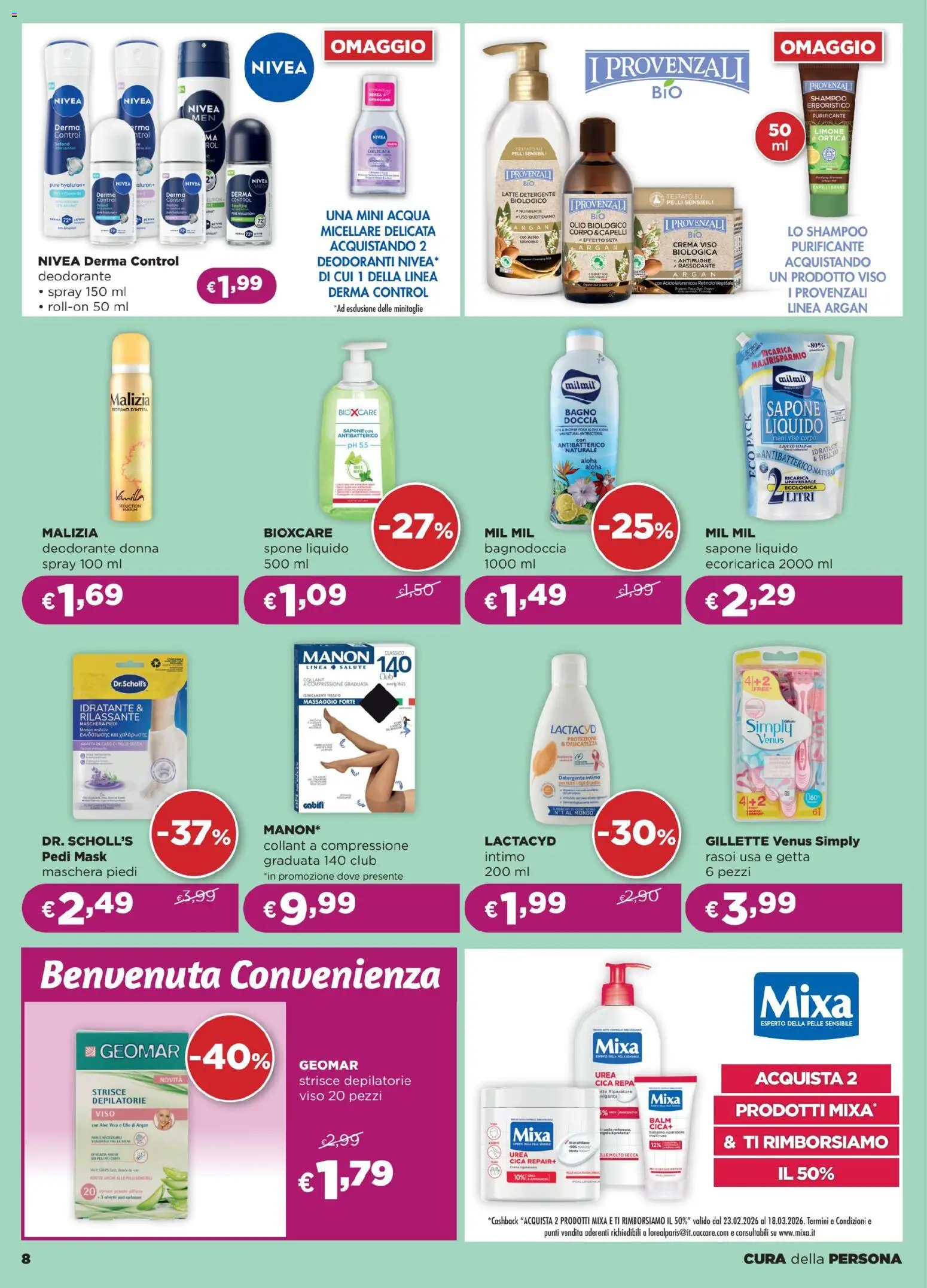 Volantino La Saponeria del 26.02.2026 | Pagina: 8 | Prodotti: Deodorante, Detergente, Acqua, Latte