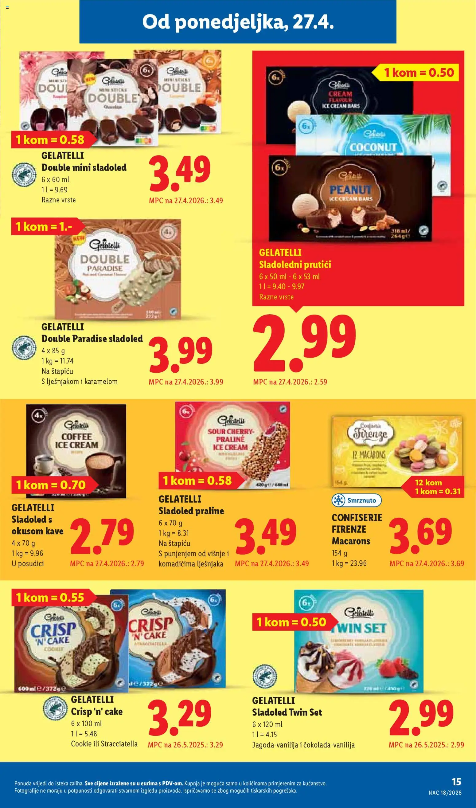 Lidl katalog | vrijedi od 27.04.2026 | Stranica: 15 | Proizvodi: Praline, Sladoled