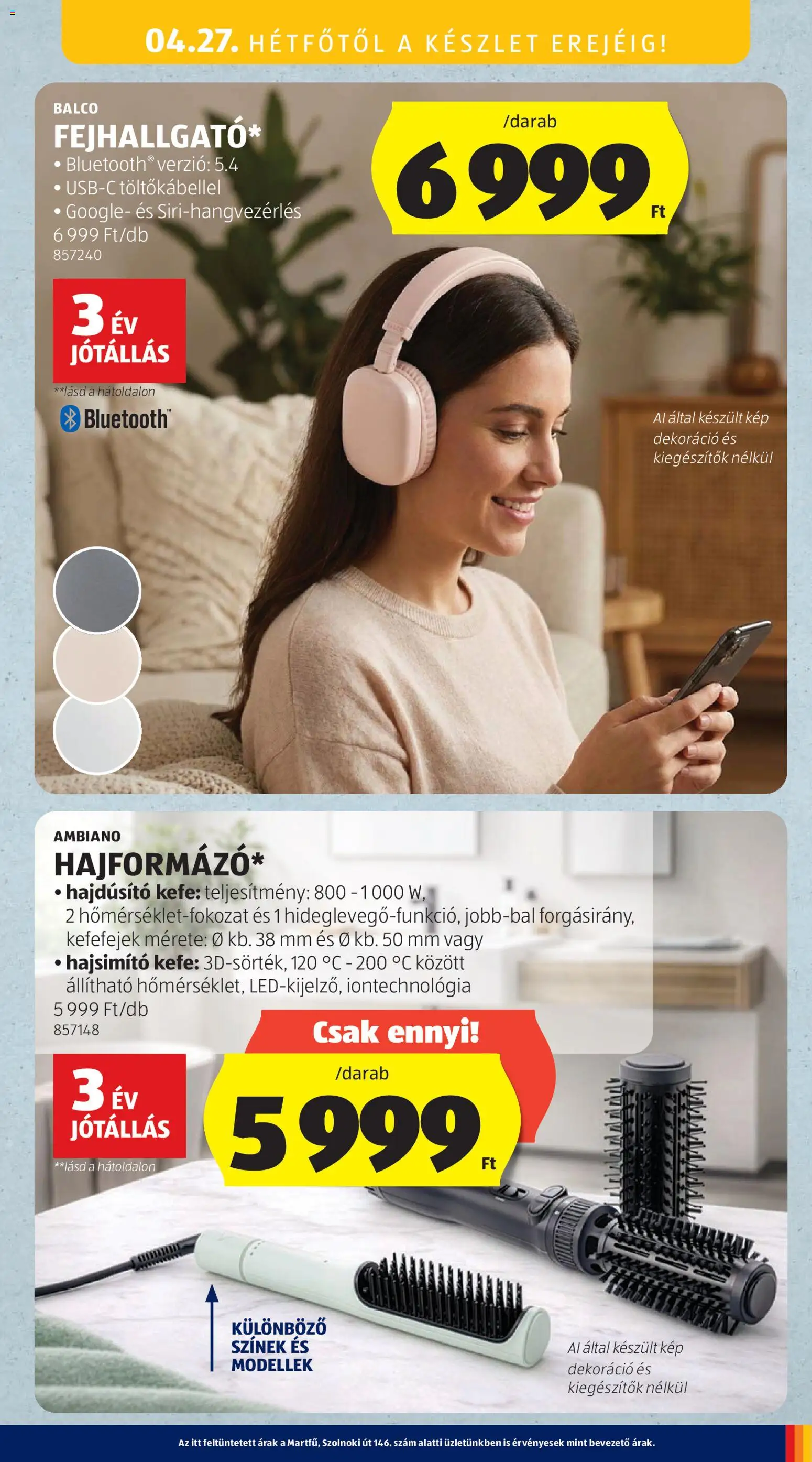 Aldi akciós ujság - amely érvényes a következő dátumtól: 23.04.2026 | Oldal: 51 | Termékek: Fejhallgató, Hajsimító, Kefe, Dekoráció