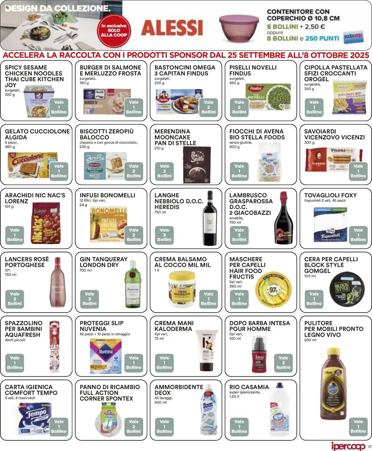 Volantino Ipercoop del 25.09.2025 | Pagina: 27 | Prodotti: Carta igienica, Spazzolino, Ammorbidente, Savoiardi