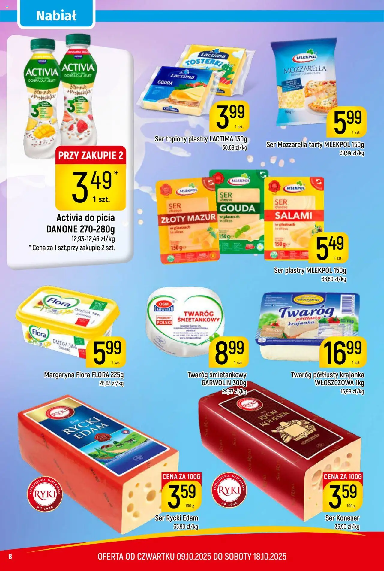 Piotruś Pan Gazetka od 09.10.2025 | Strona: 8 | Produkty: Ser mozzarella tarty, Margaryna, Ser, Mozzarella