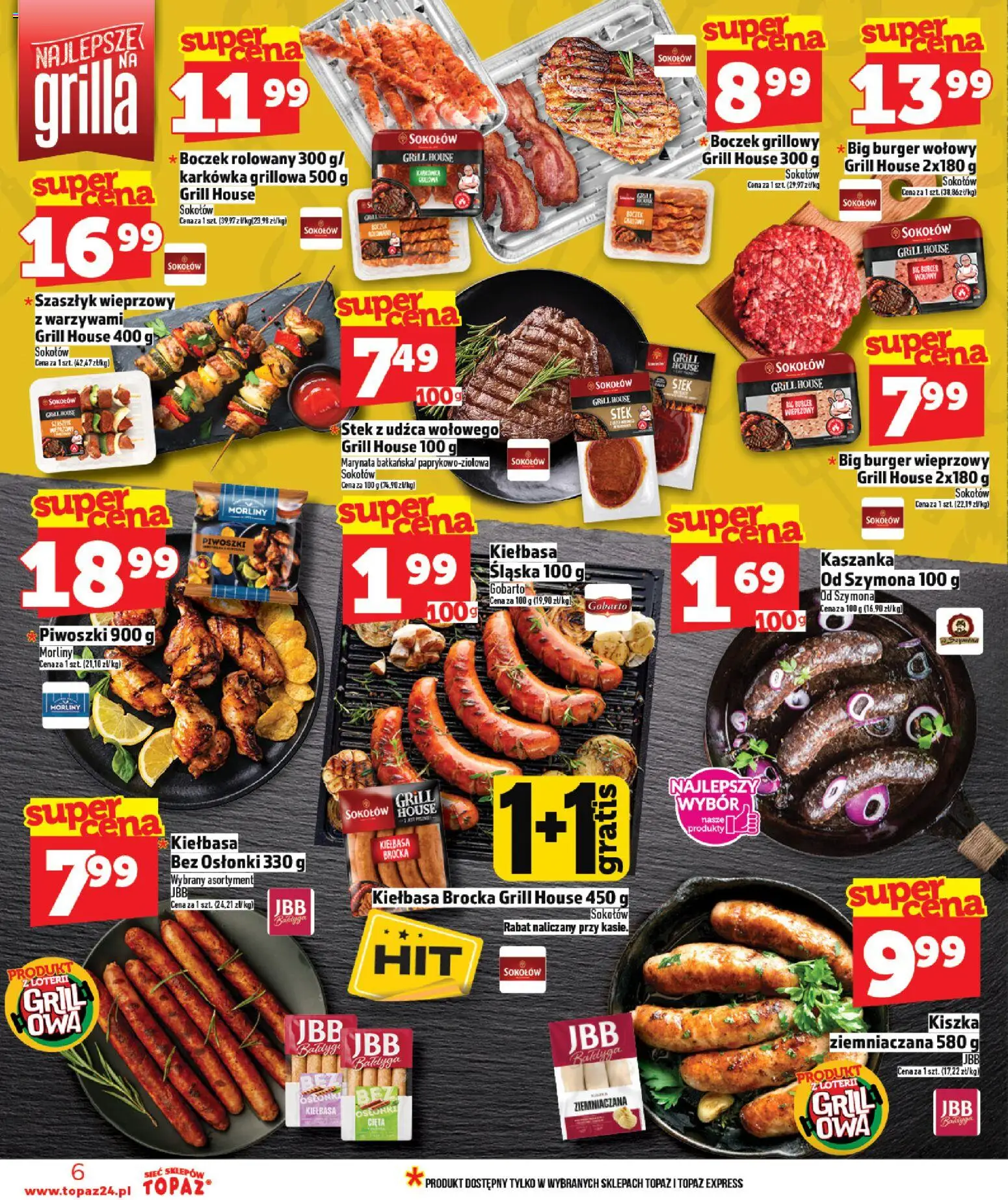 Topaz gazetka - MAZ od 23.04.2026 | Strona: 6 | Produkty: Burger wołowy, Grill, Kiełbasa śląska, Boczek