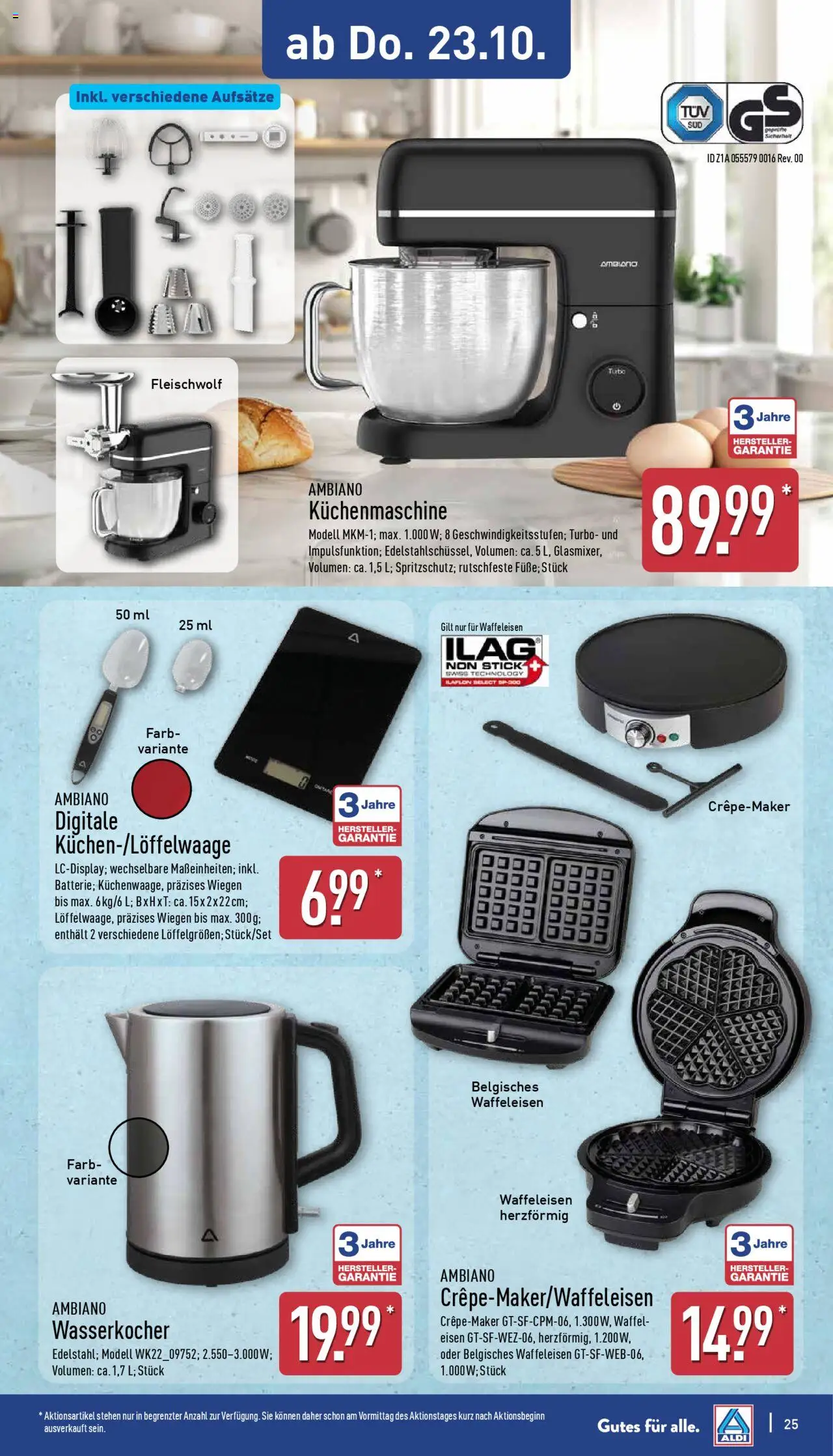 Aldi Prospekt 	 – gültig ab 20.10.2025 | Seite: 25 | Produkte: Wasserkocher, Waffeleisen