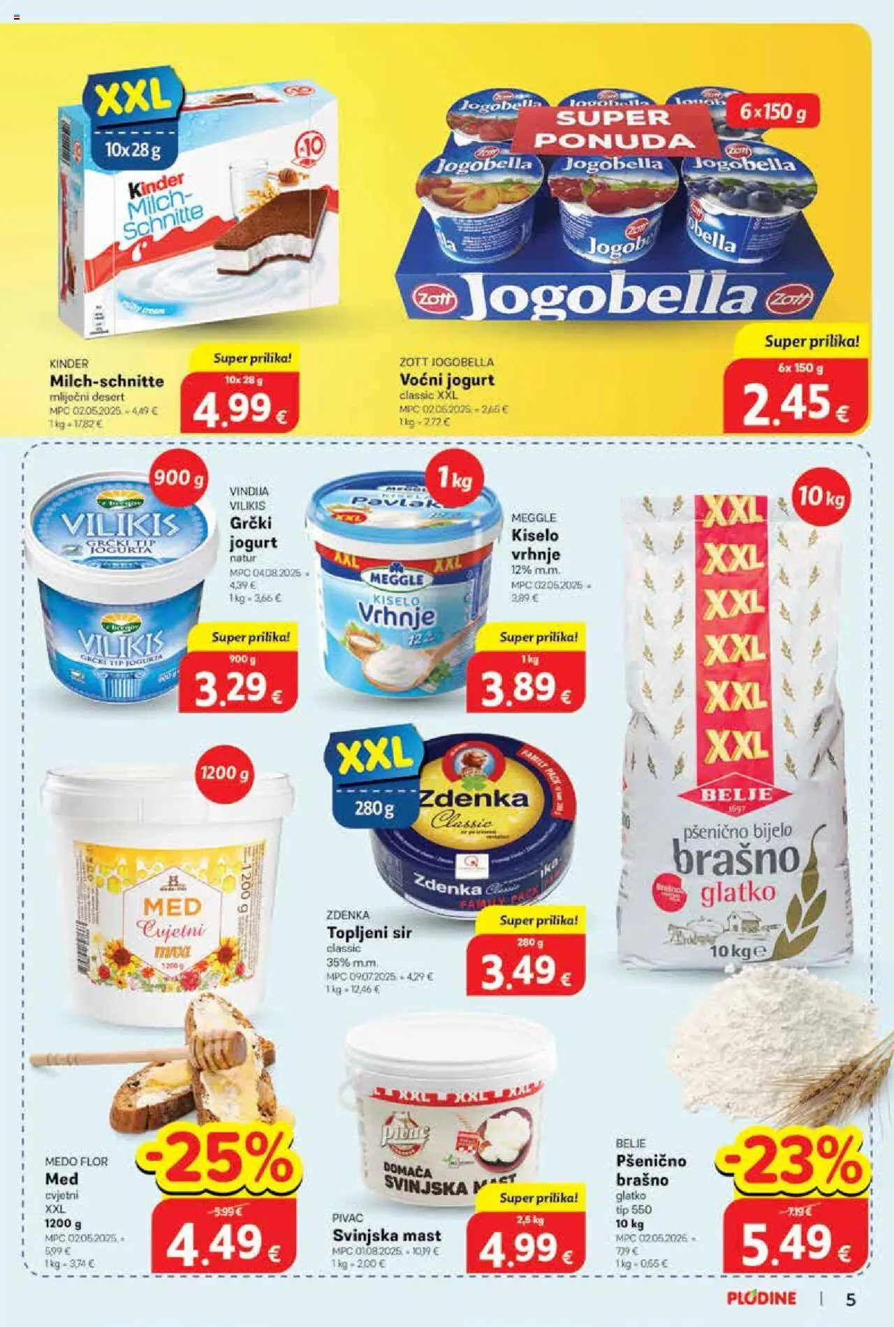 Plodine katalog | vrijedi od 01.10.2025 | Stranica: 5 | Proizvodi: Sir, Voćni jogurt, Kiselo vrhnje, Brašno