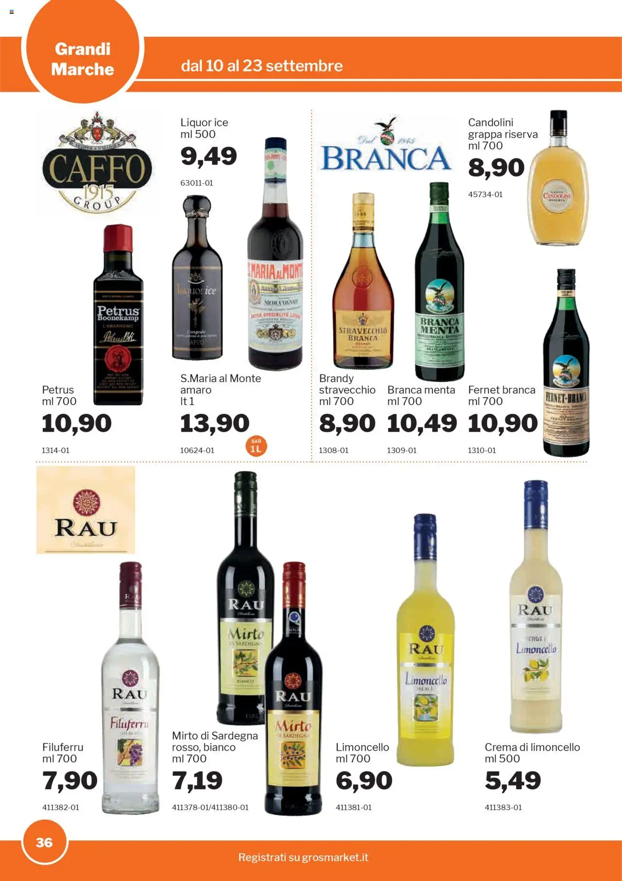 Volantino Sogegross del 10.09.2025 | Pagina: 36 | Prodotti: Crema, Limoncello, Grappa, Amaro