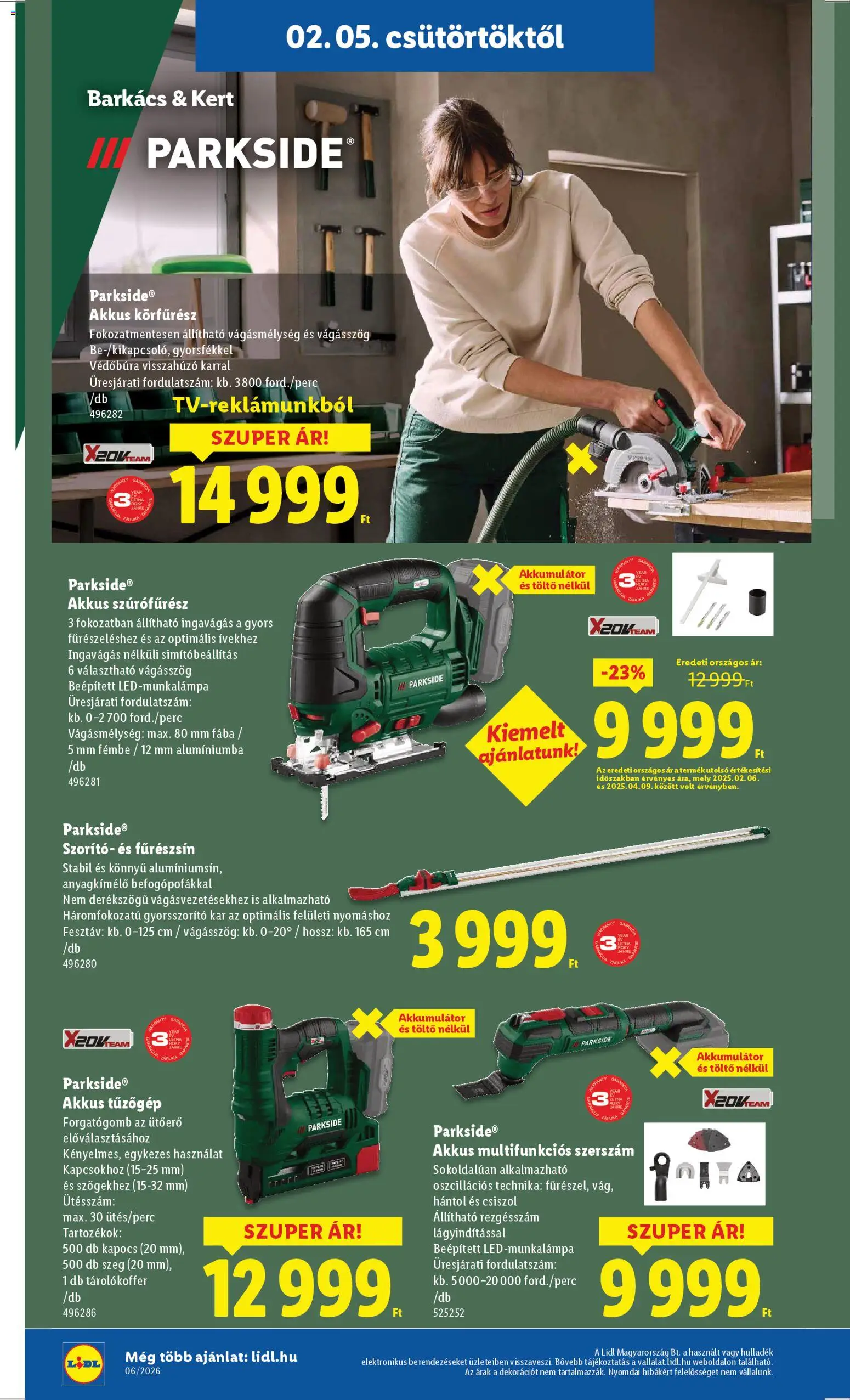 Lidl akciós ujság - amely érvényes a következő dátumtól: 05.02.2026 | Oldal: 4 | Termékek: Parkside, Szúrófűrész, Körfűrész, Töltő