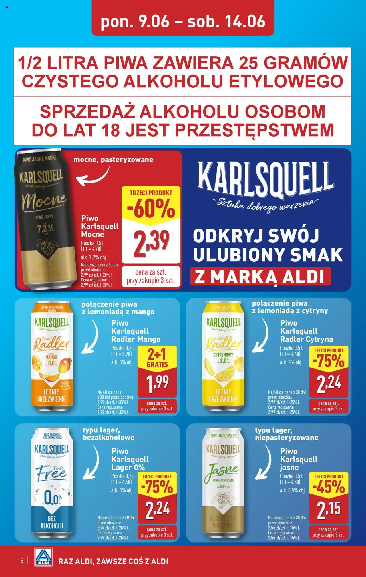 Aldi Gazetka od 09.06.2025 | Strona: 18 | Produkty: Cytryna, Mango, Cytryny, Piwo