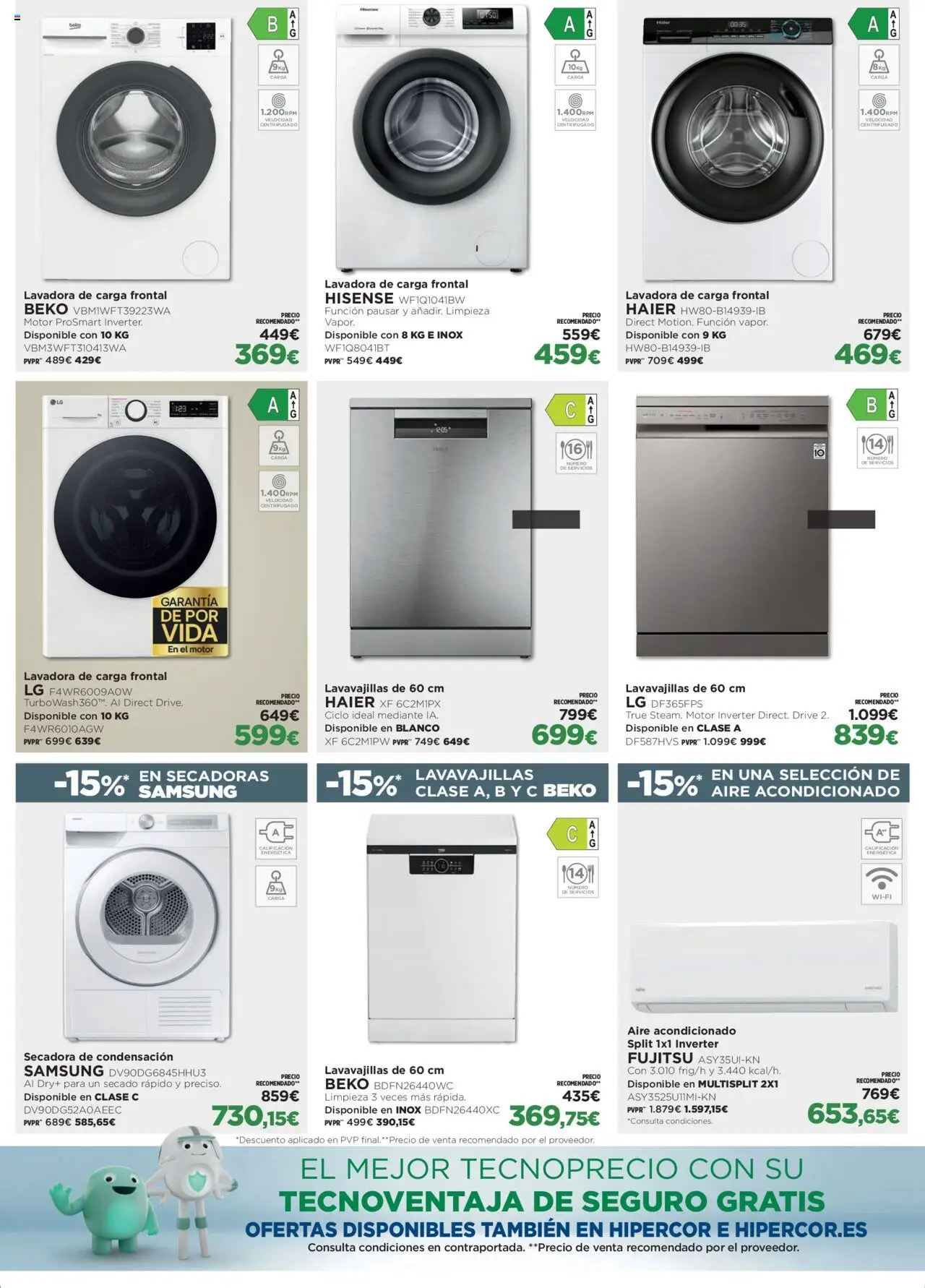 El Corte Inglés ofertas │ válido desde el 21.08.2025 | Página: 9 | Productos: Lavadora, Secadora, Lavavajillas, Aire acondicionado