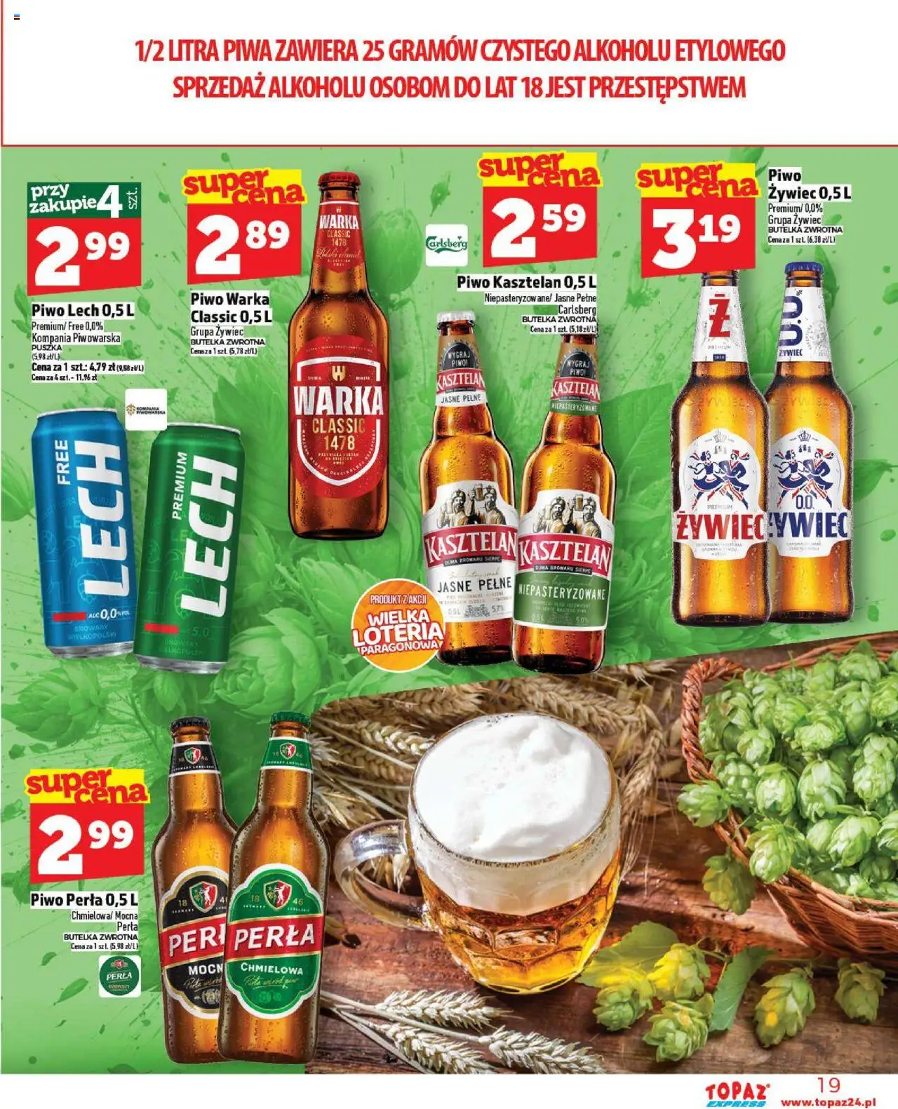 Topaz Gazetka - Express od 09.10.2025 | Strona: 19 | Produkty: Piwo perła, Warka, Piwo Warka, Piwo