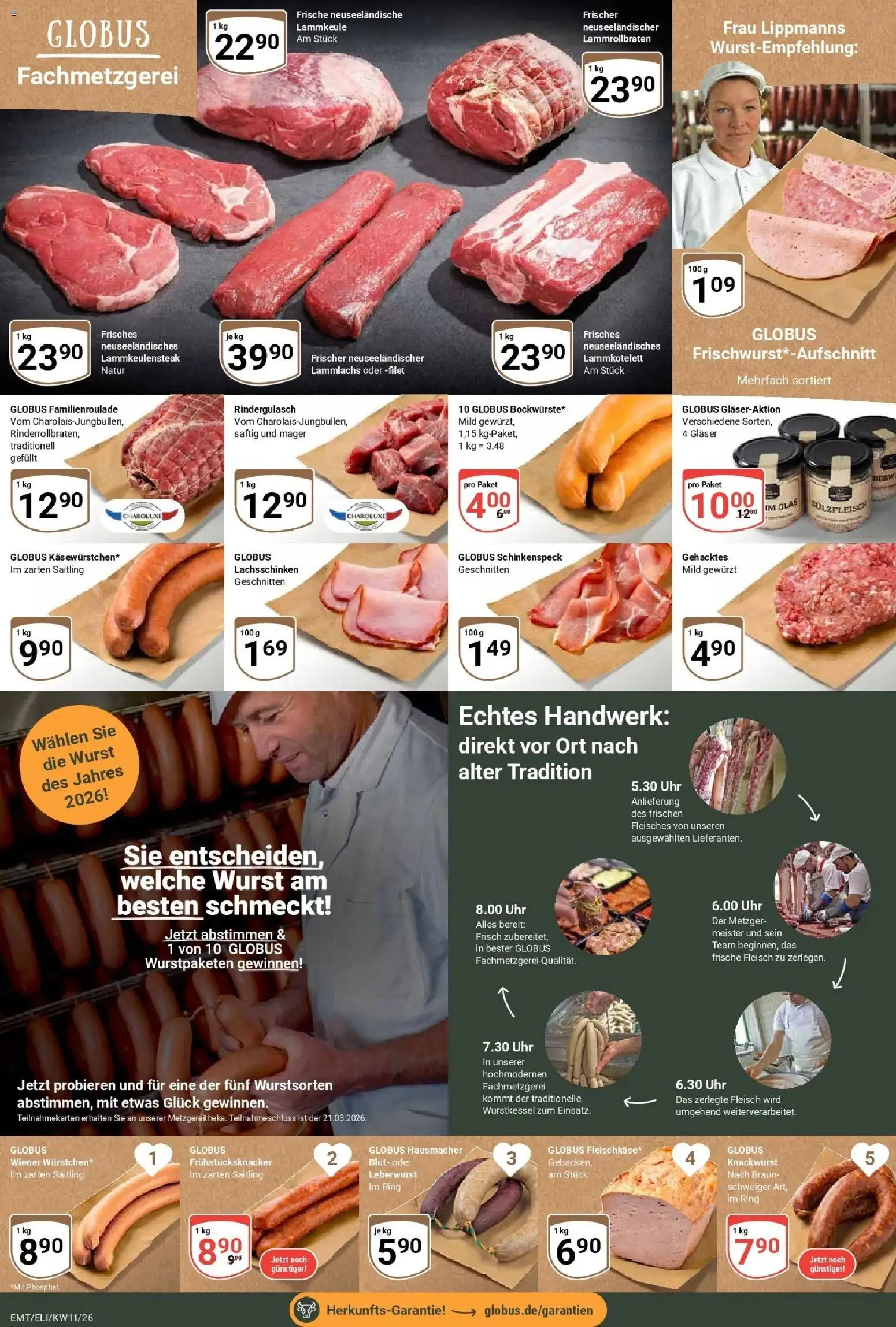 Globus prospekt Erfurt-Linderbach	 – gültig ab 09.03.2026 | Seite: 7 | Produkte: Lammkeule, Rindergulasch, Wurst, Uhr