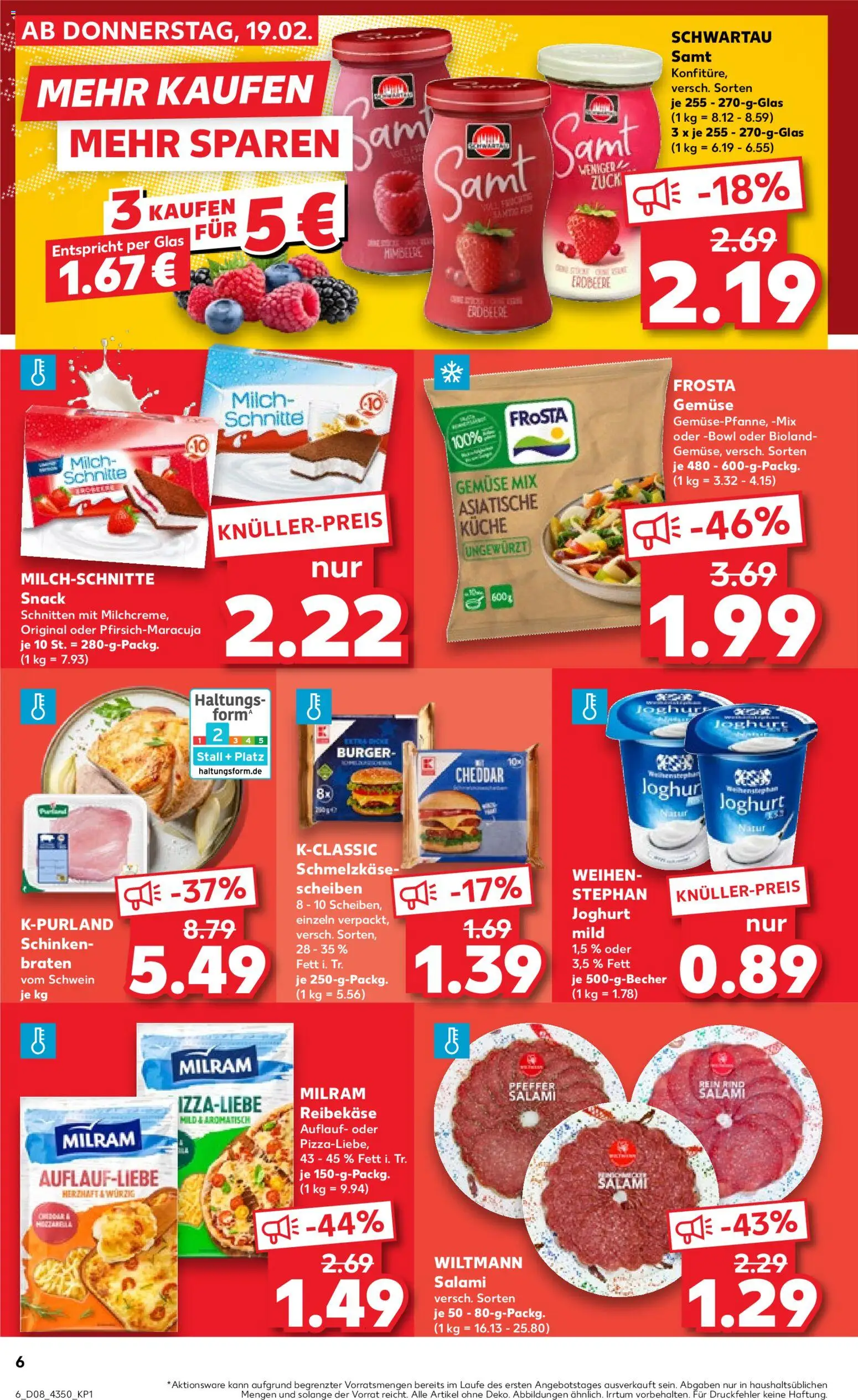 Kaufland prospekt Frankfurt (Oder)	 – gültig ab 19.02.2026 | Seite: 6 | Produkte: Frosta, Milram, Salami, Schinken