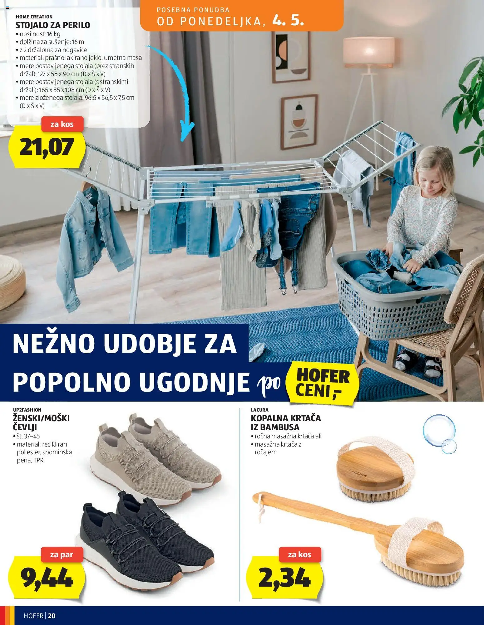 Novi Hofer katalog ponudbe – veljaven od 29.04.2026 | Stran: 20 | Izdelki: Kos, Krtaca, Nogavice, Cevlji