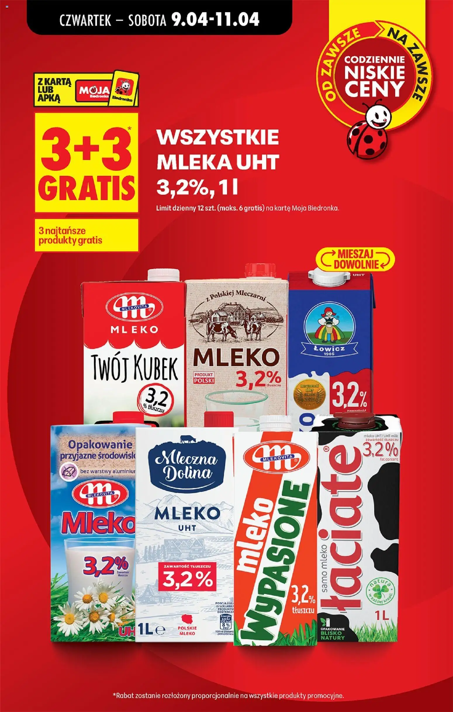 Biedronka gazetka od czwartku od 09.04.2026 | Strona: 3 | Produkty: Karta, Mleko wypasione, Mleko, Szklanki