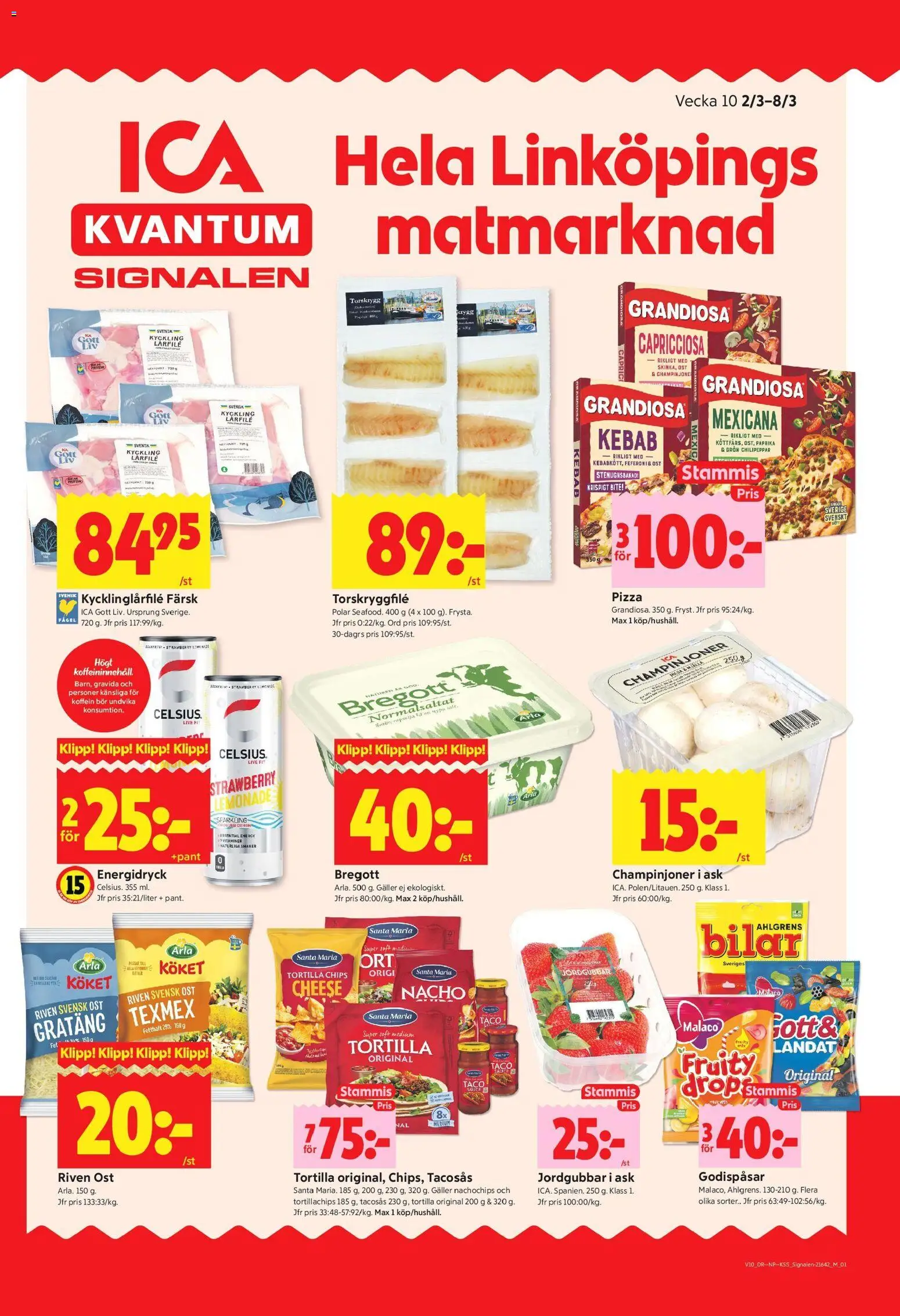 ICA Kvantum reklamblad aktuell från 02.03.2026 | Sida: 1 | Produkter: Tortilla, Chips, Pizza, Jordgubbar