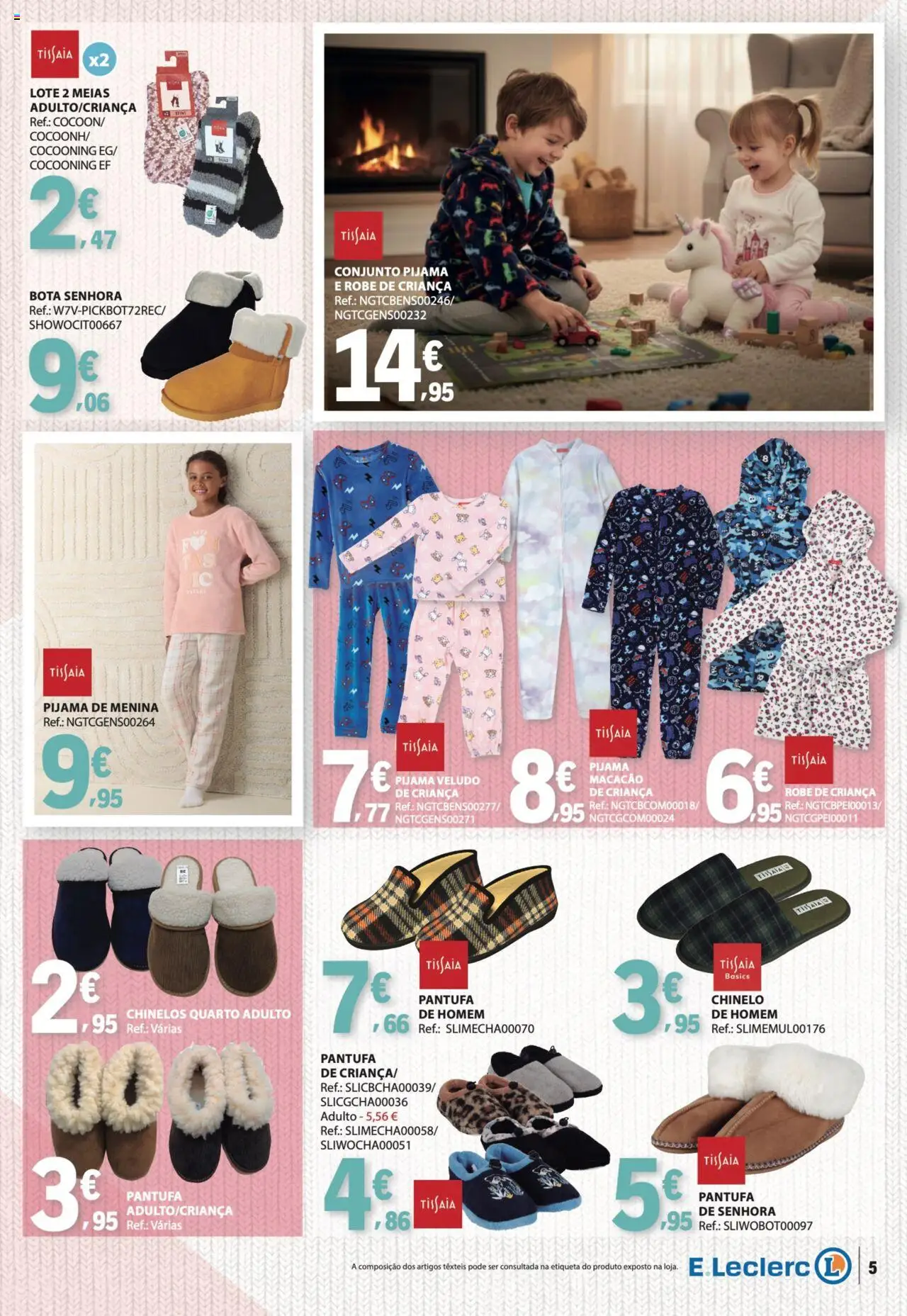 E.Leclerc - Folheto Especial Aquecimento │ válido de 14.10.2025 | Página: 5 | Produtos: Chinelos, Macacão, Robe, Meias
