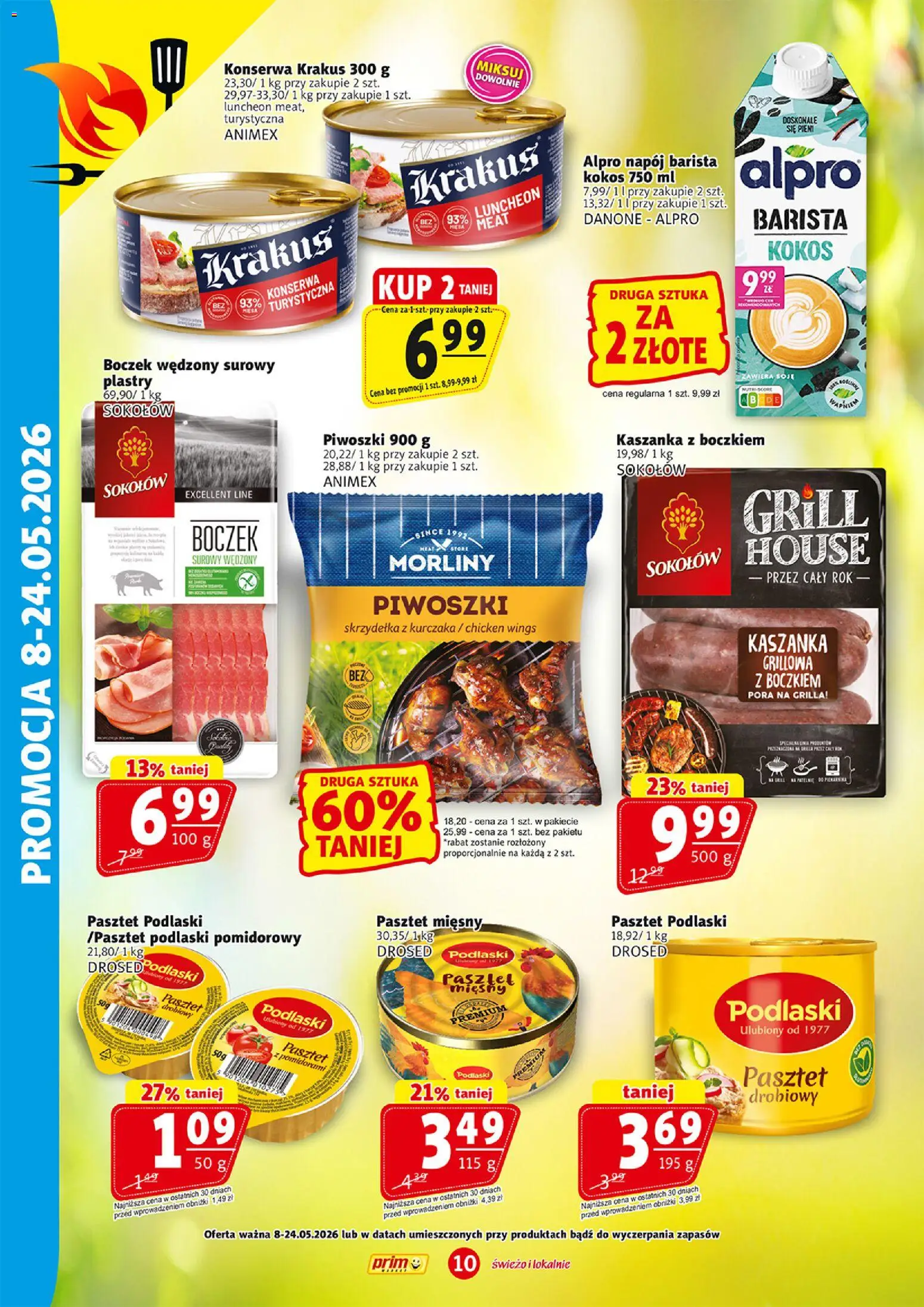 Prim Market promocja - Sezon na grilla od 04.05.2026 | Strona: 10 | Produkty: Skrzydełka z kurczaka, Alpro, Grill, Kaszanka