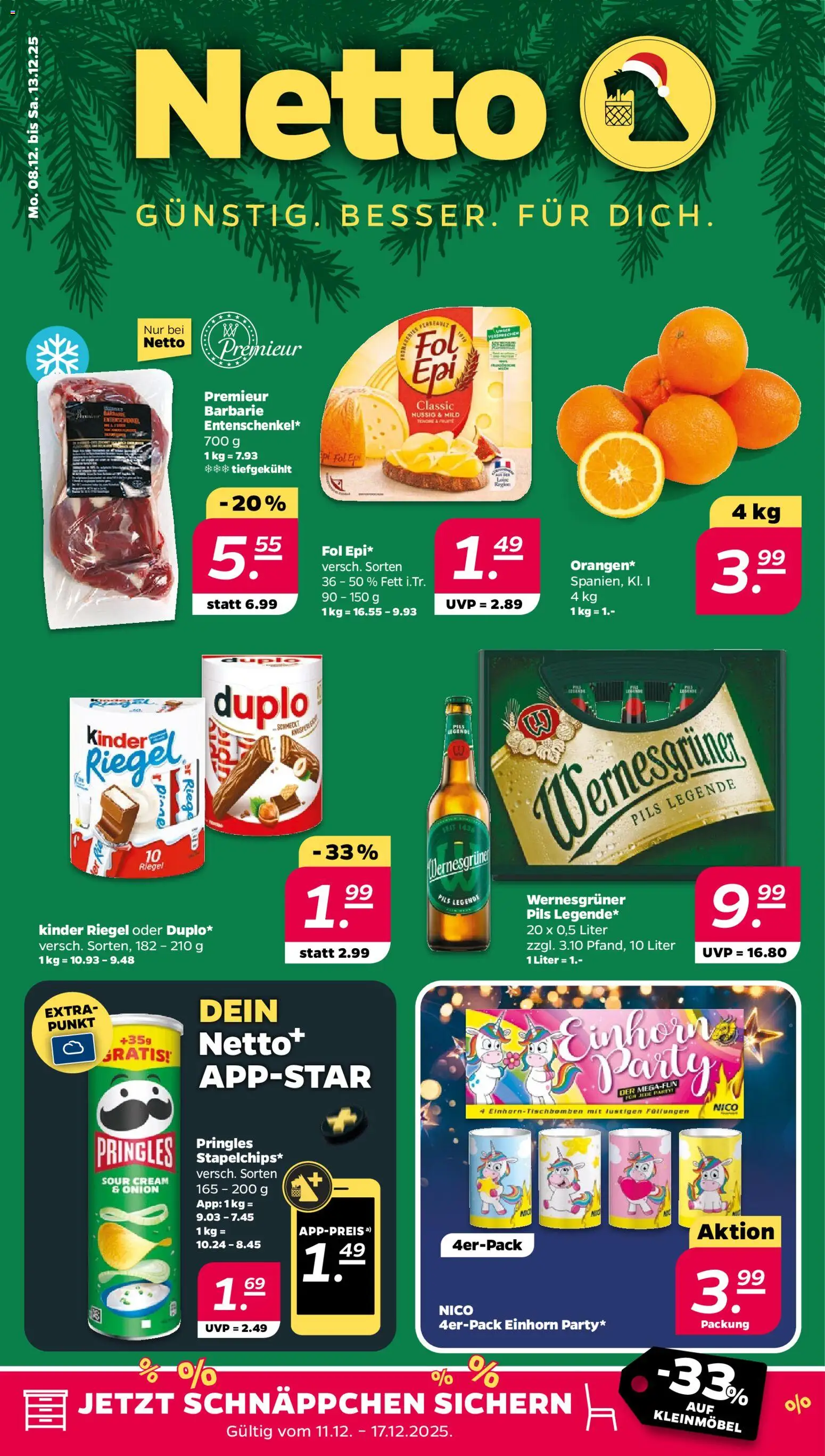 Netto Prospekt 	 – gültig ab 08.12.2025 | Seite: 1 | Produkte: Pils, Wernesgruner, Kinder riegel, Pringles