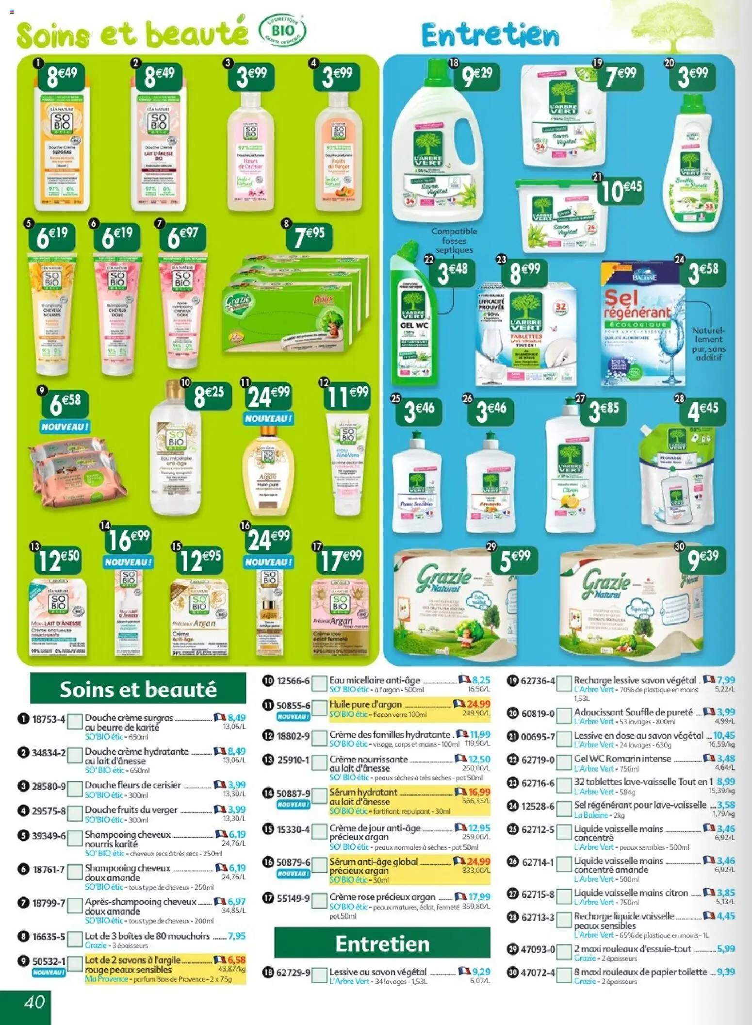 {H1} | Page: 40 | Produits: Citron, Parfum, Liquide vaisselle, Eau micellaire