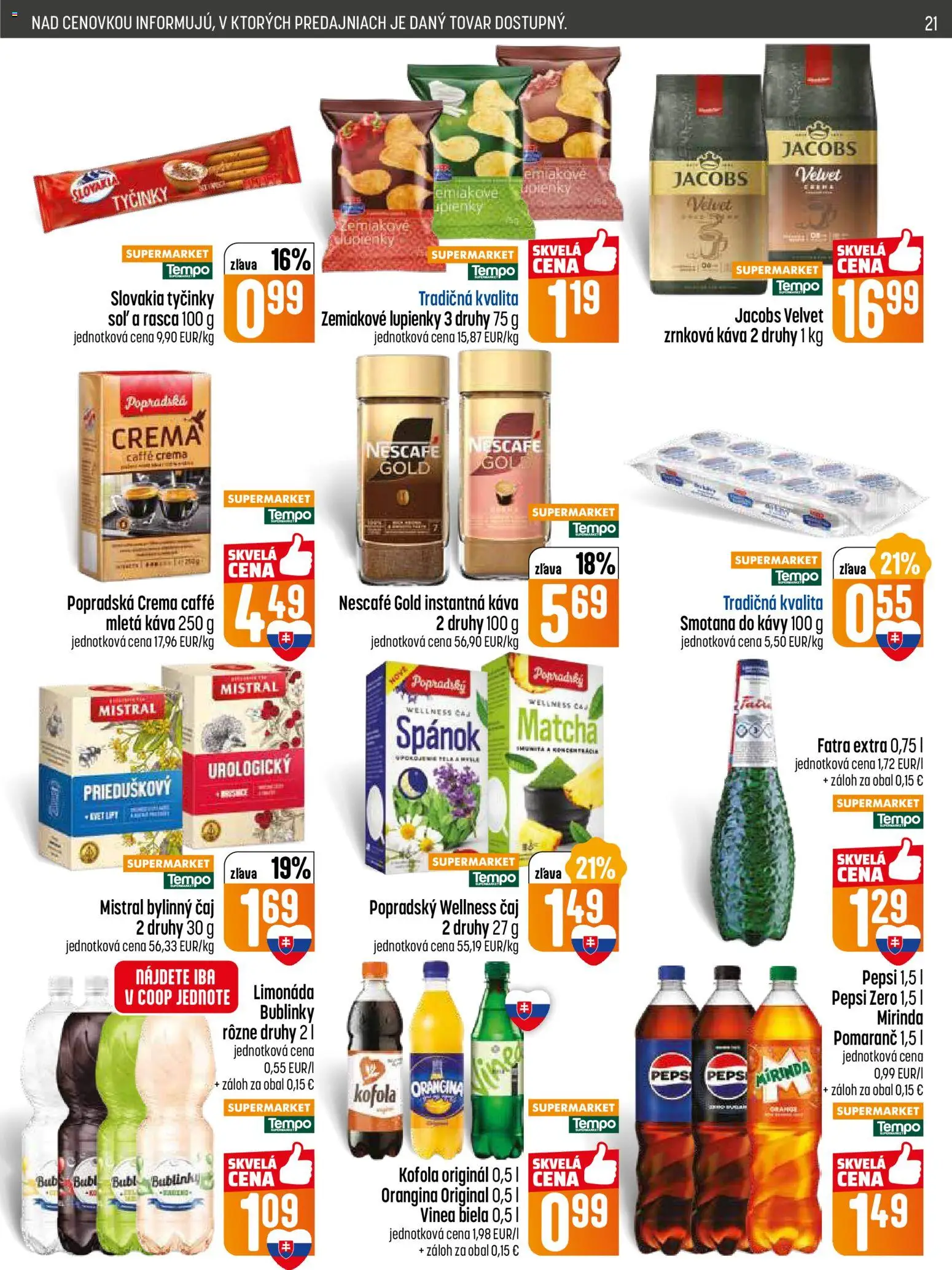Nové COOP Jednota akcie – leták je platný od 15.01.2026 | Strana: 21 | Produkty: Čaj, Nescafé Gold, Vinea, Zrnková káva