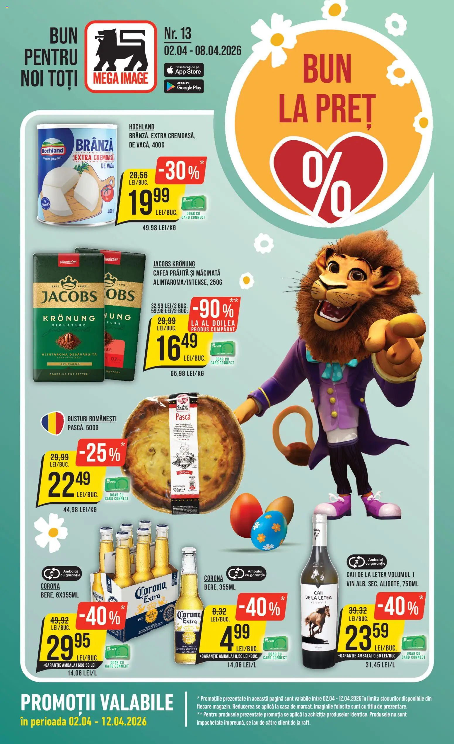 Noul catalog Mega Image – valabil de la 02.04.2026 | Pagină: 1 | Produse: Köpek çiti, Brânză, Cafea, Vin