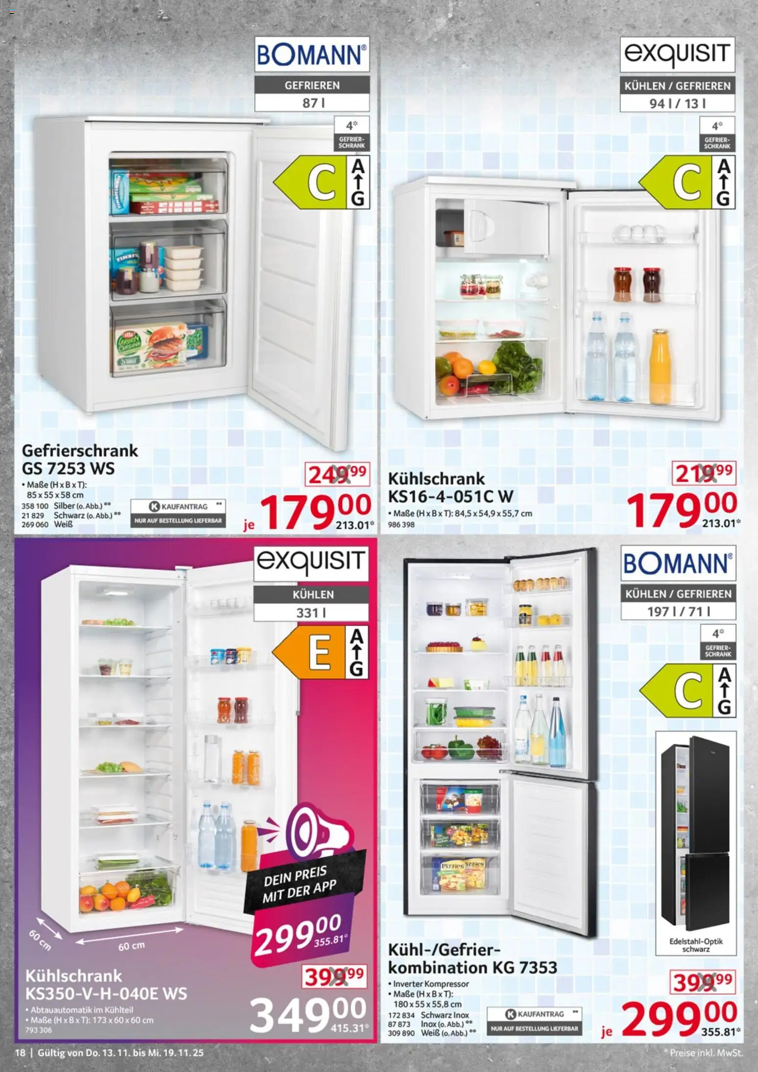 Selgros  Non Food – gültig ab 13.11.2025 | Seite: 18 | Produkte: Gefrierschrank, Schrank, Kühlschrank