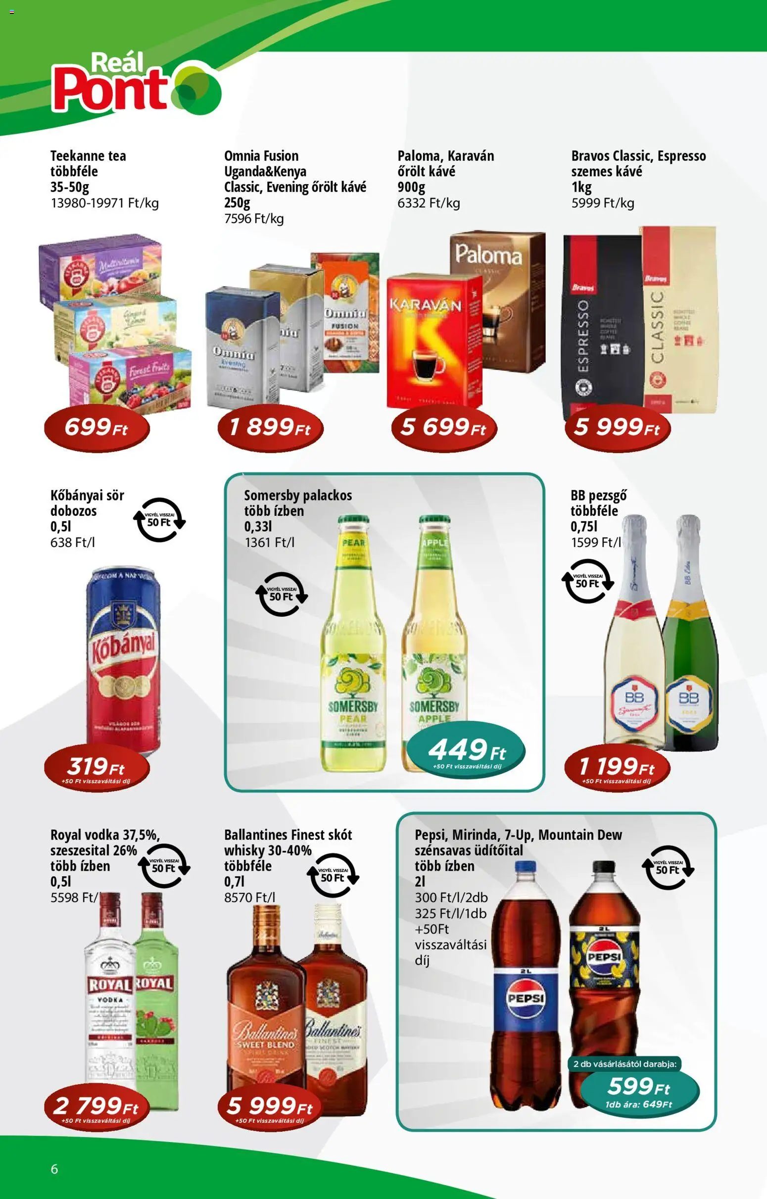 Reál akciós ujság - amely érvényes a következő dátumtól: 26.11.2025 | Oldal: 6 | Termékek: Kisela pavlaka, Tea, Szemes kávé, Vodka