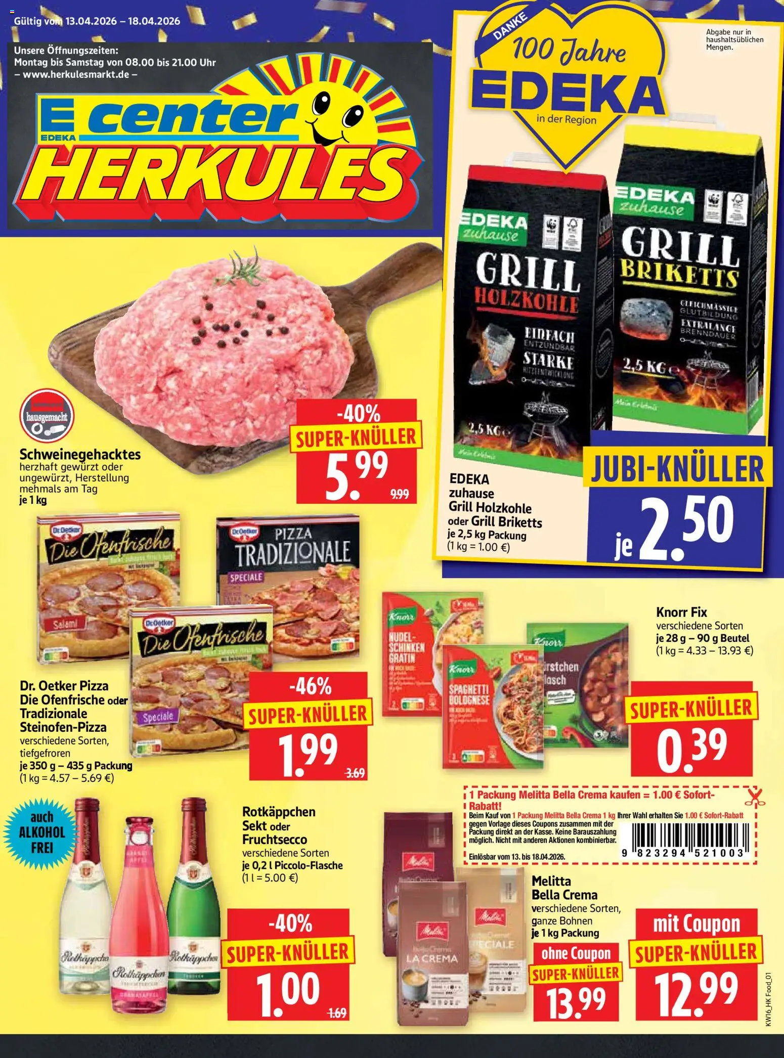 HERKULES Prospekt 	 – gültig ab 13.04.2026 | Seite: 1 | Produkte: Melitta, Knorr fix, Grill, Fruchtsecco