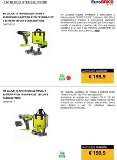 Anteprima del volantino Eurobrico Utensili Ryobi catalogo valido a partire dal 23.07.2025 | Pagina: 12 | Prodotti: Avvitatore, Batteria, Batterie, Caricabatterie