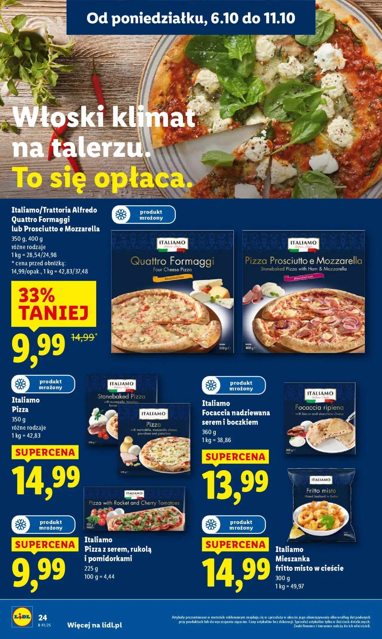 Lidl Gazetka od 06.10.2025 | Strona: 24 | Produkty: Rukola, Prosciutto, Pizza, Mozzarella