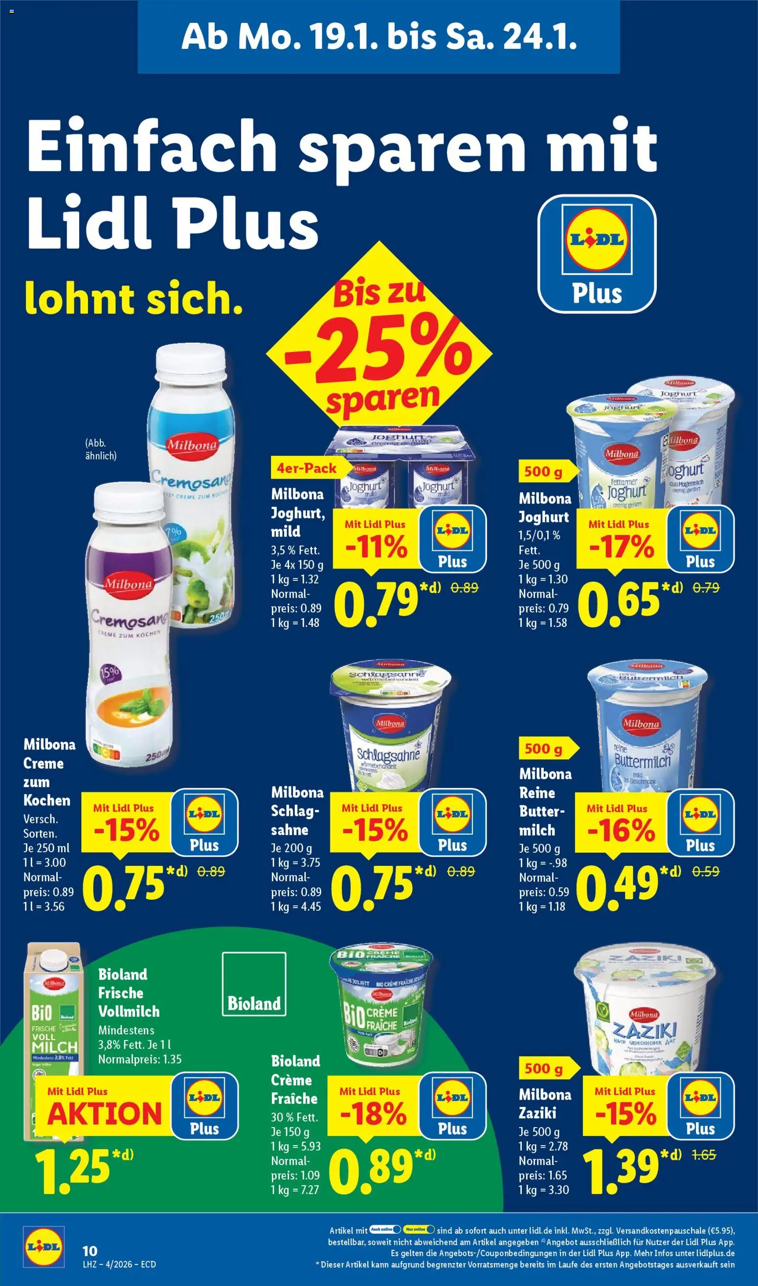 Lidl - Prospekt – gültig ab 19.01.2026 | Seite: 20 | Produkte: Buttermilch, Schlagsahne, Butter, Sahne