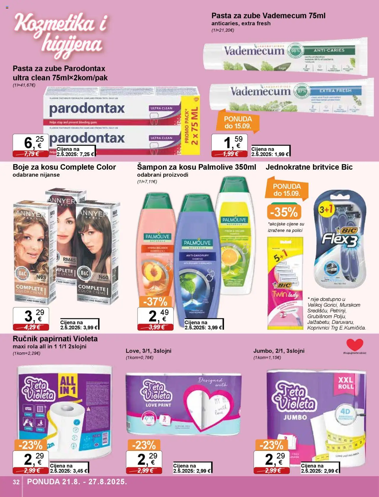 KTC katalog | vrijedi od 21.08.2025 | Stranica: 32 | Proizvodi: Šampon, Pasta za zube, Violeta, Parodontax