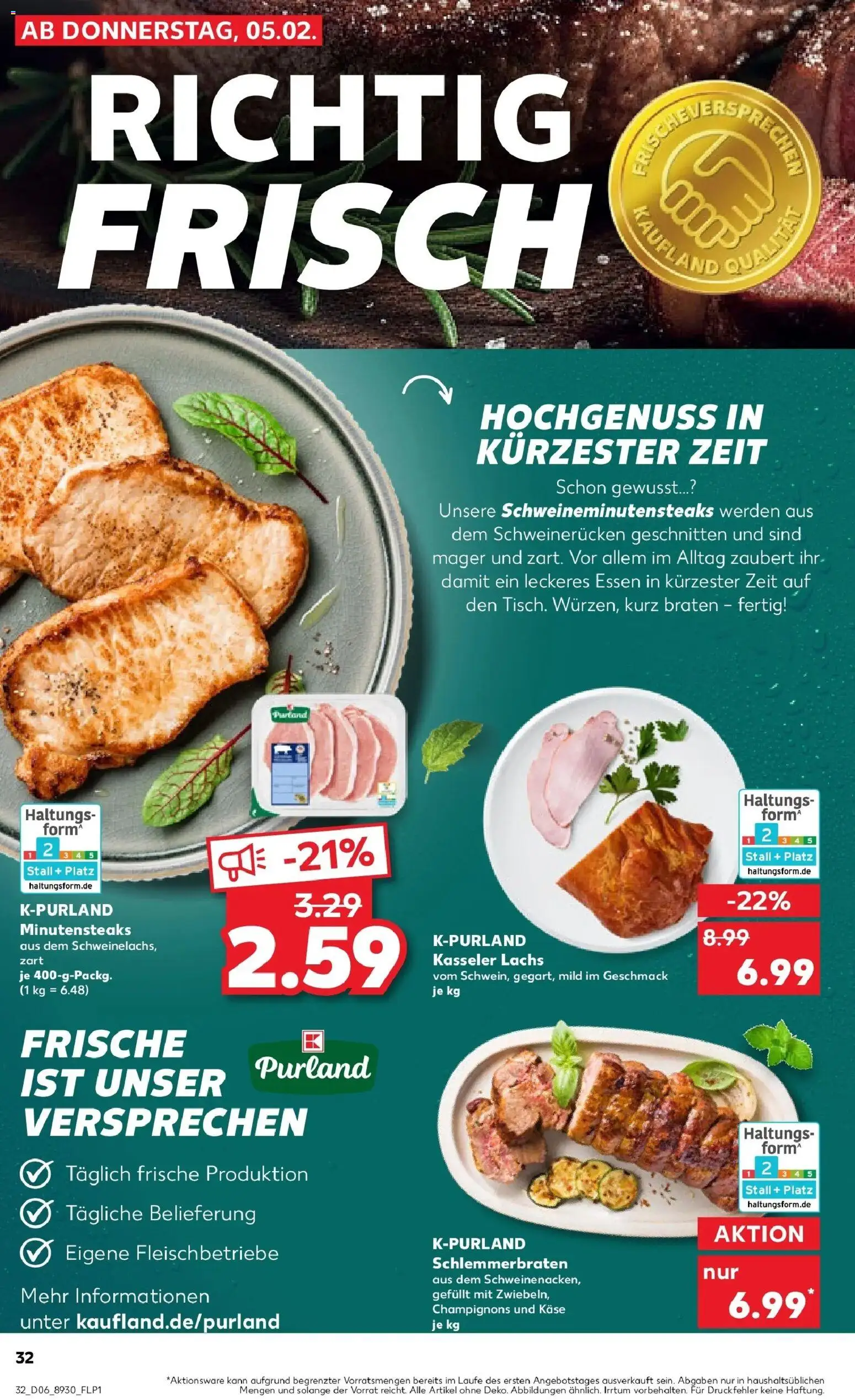Kaufland prospekt Tübingen	 – gültig ab 09.02.2026 | Seite: 32 | Produkte: Käse, Champignons, Lachs, Schweinerucken