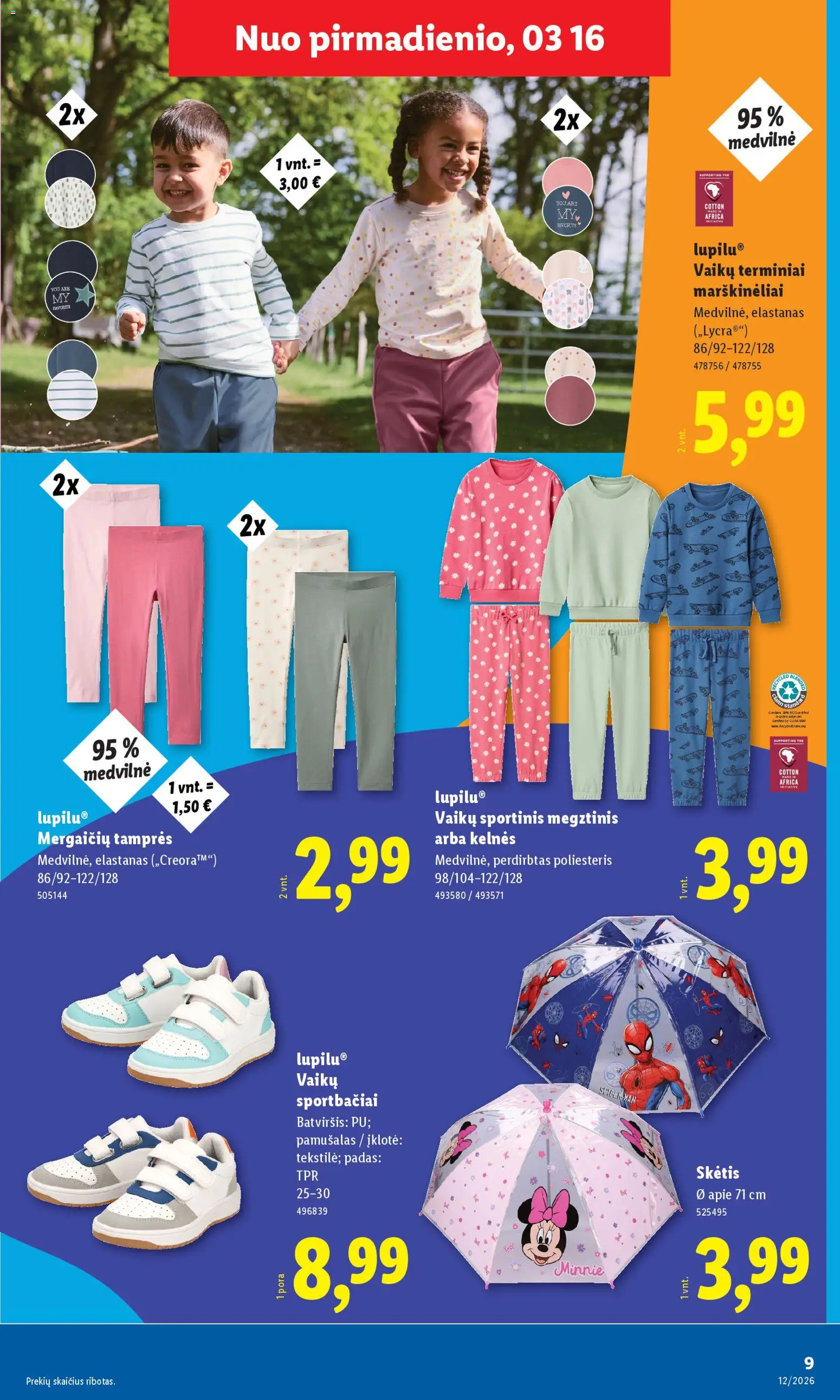 LIDL akcijos nuo 16.03.2026 | Puslapis: 9 | Prekių: Megztinis, Kelnes, Tamprės, Sportbačiai