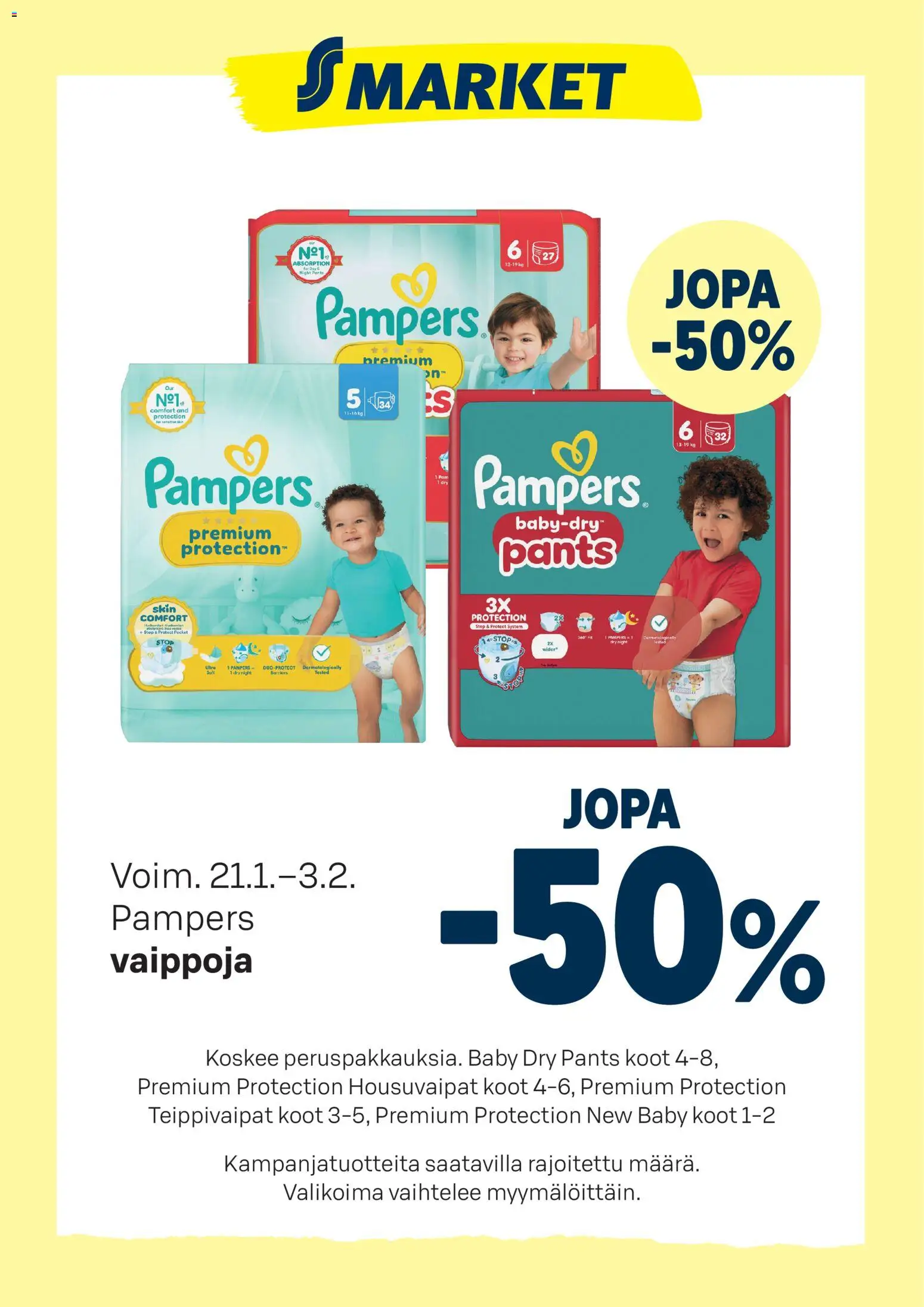 S-market tarjoukset Pampers – voimassa 21.01.2026 alkaen | Sivu: 1