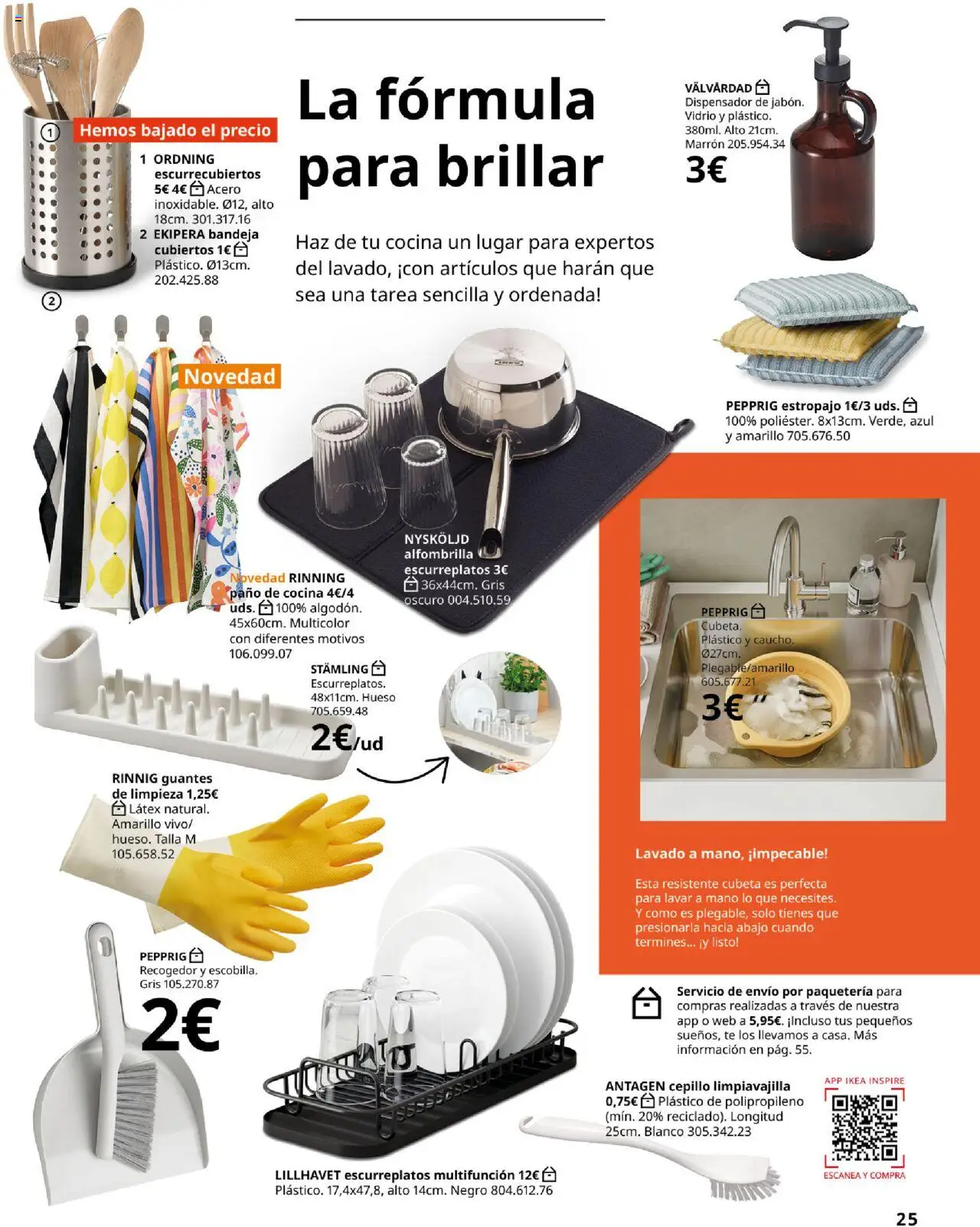 Catálogo IKEA La vida comienza en la cocina │ válido desde el 18.09.2025 | Página: 25 | Productos: Cepillo, Guantes, Dispensador, Bandeja