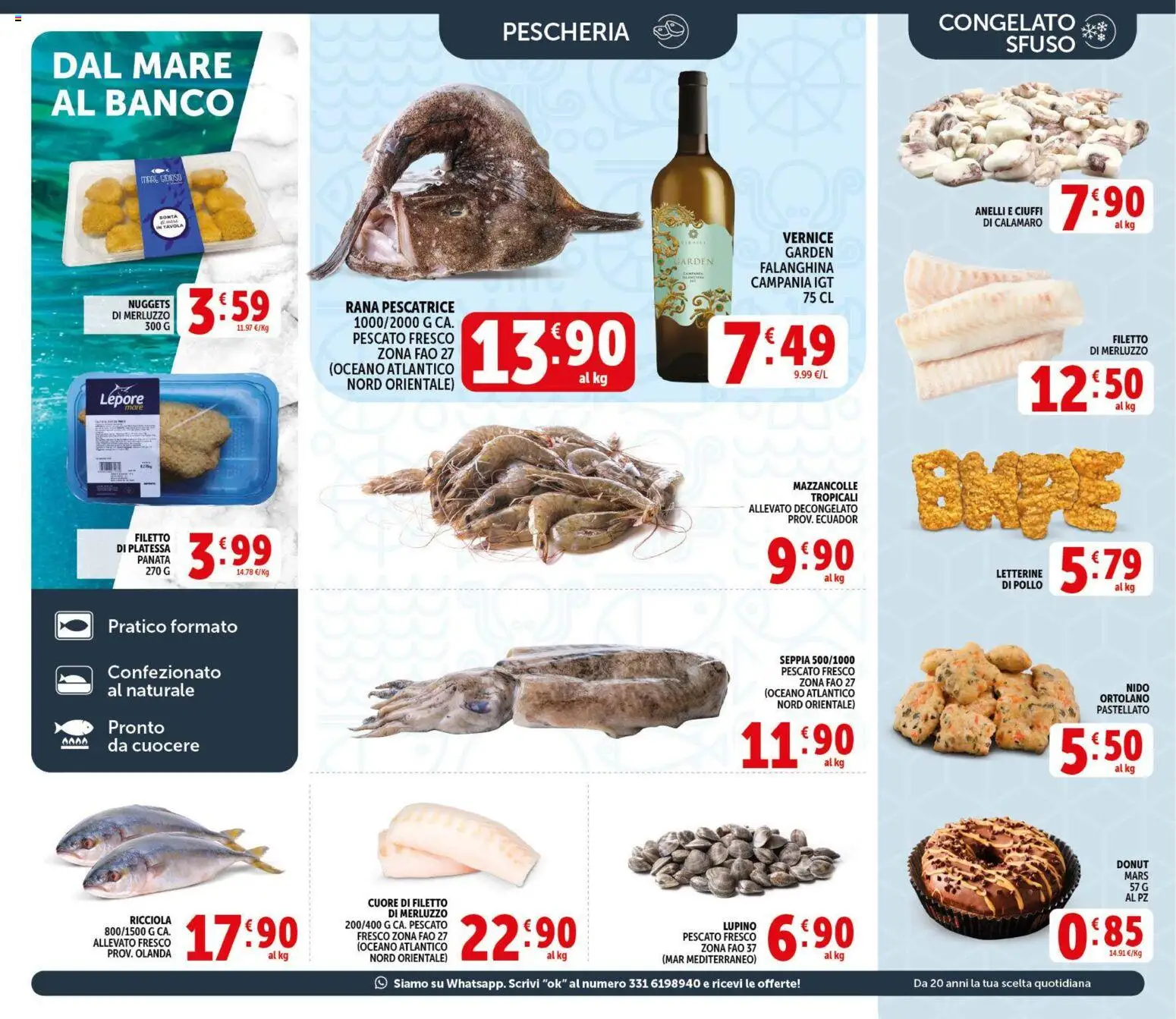 Volantino Decò del 09.04.2026 | Pagina: 9 | Prodotti: Merluzzo, Nuggets, Mazzancolle, Rana pescatrice