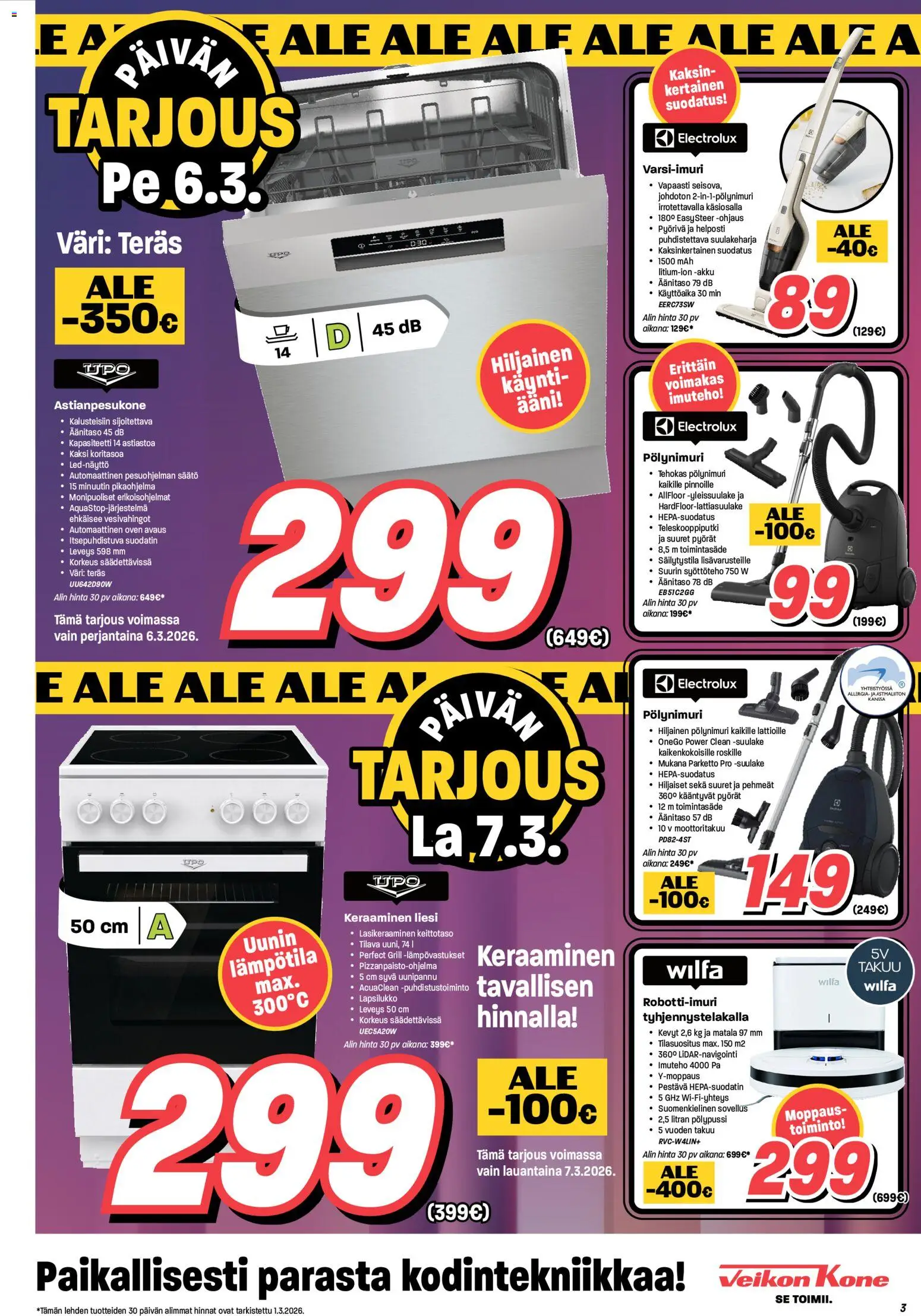 Veikon Kone tarjoukset – voimassa 02.03.2026 alkaen | Sivu: 3 | Tuotteet: Keittotaso, Liesi, Astianpesukone, Akku