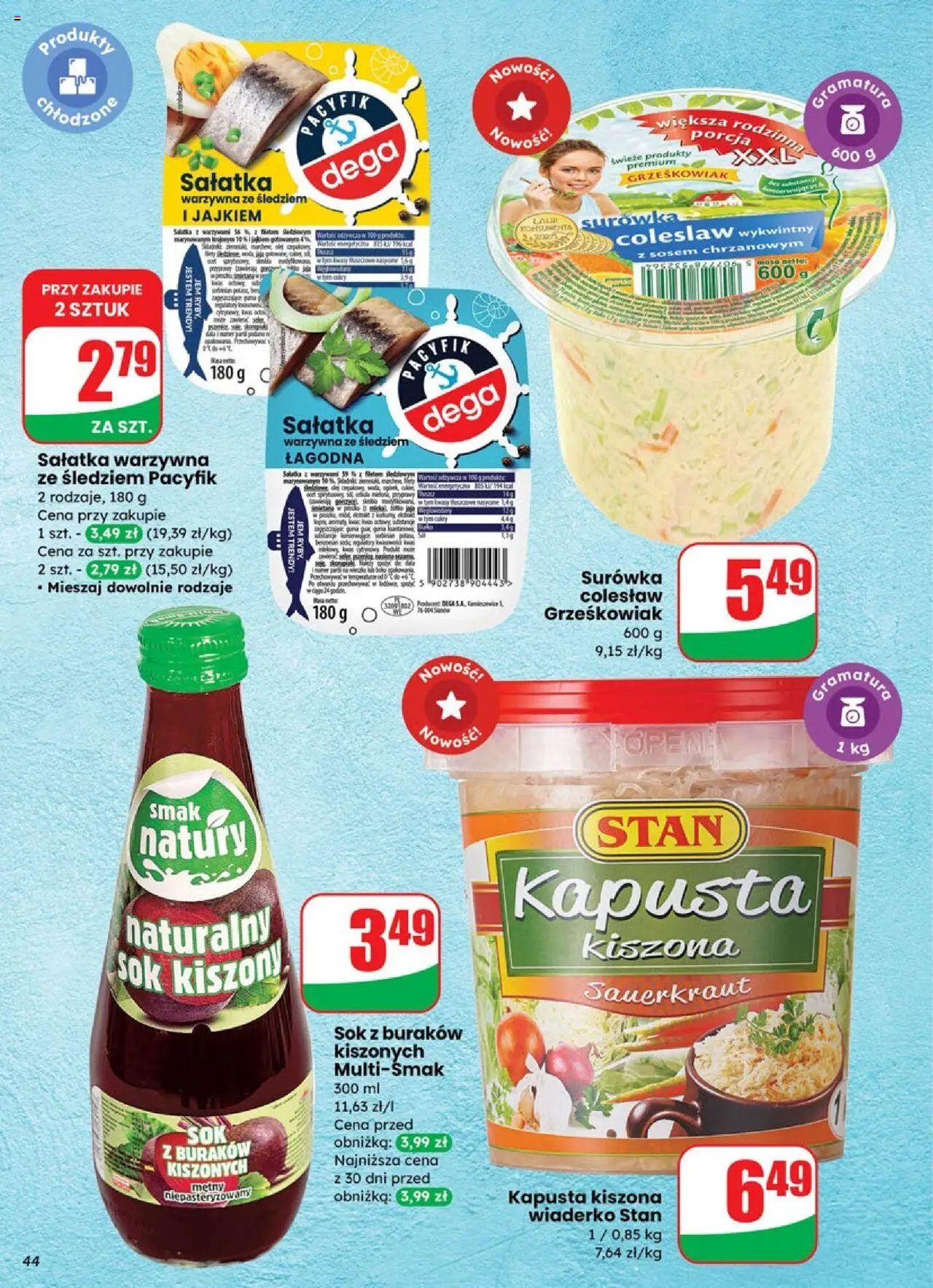 Dino Gazetka od 15.10.2025 | Strona: 44 | Produkty: Kapusta, Sok z buraków, Kapusta kiszona, Surówka colesław